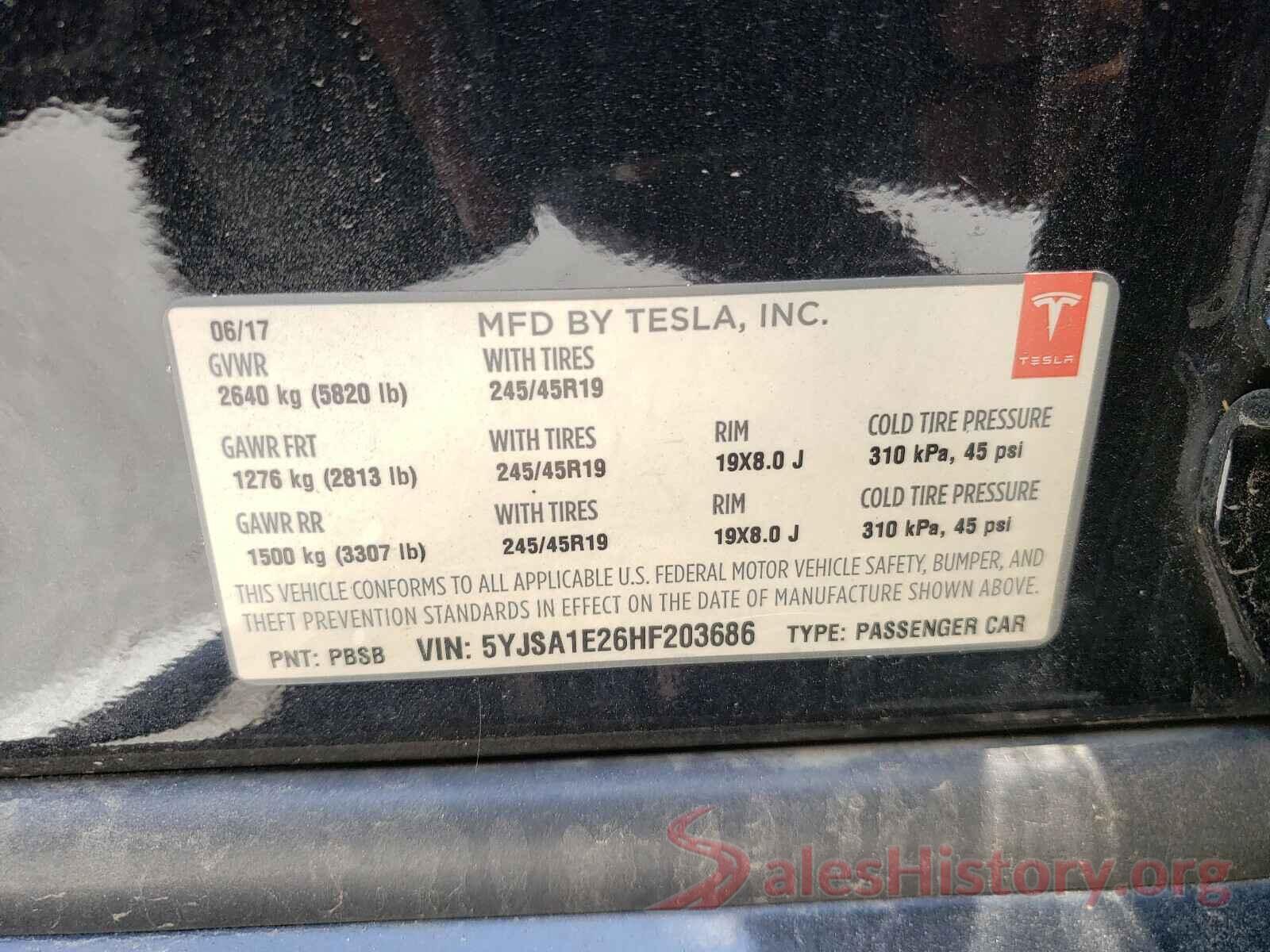 5YJSA1E26HF203686 2017 TESLA MODEL S