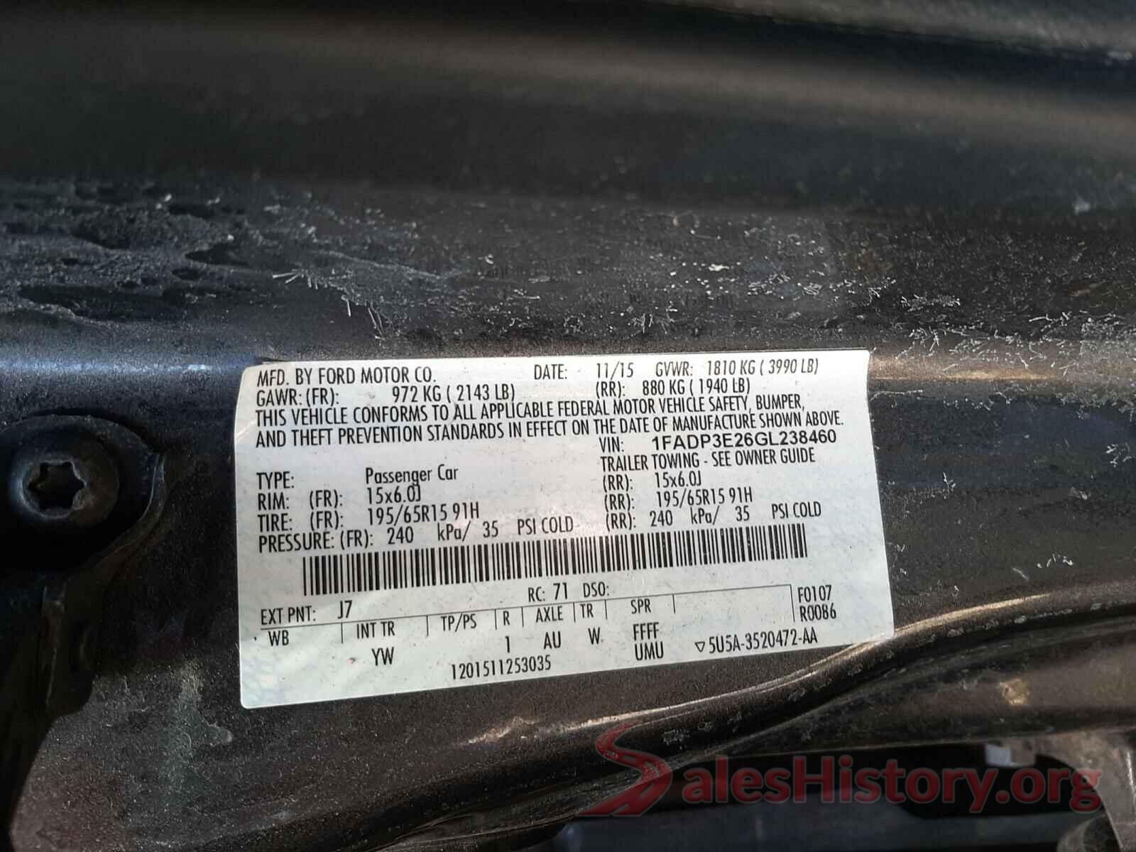 1FADP3E26GL238460 2016 FORD FOCUS