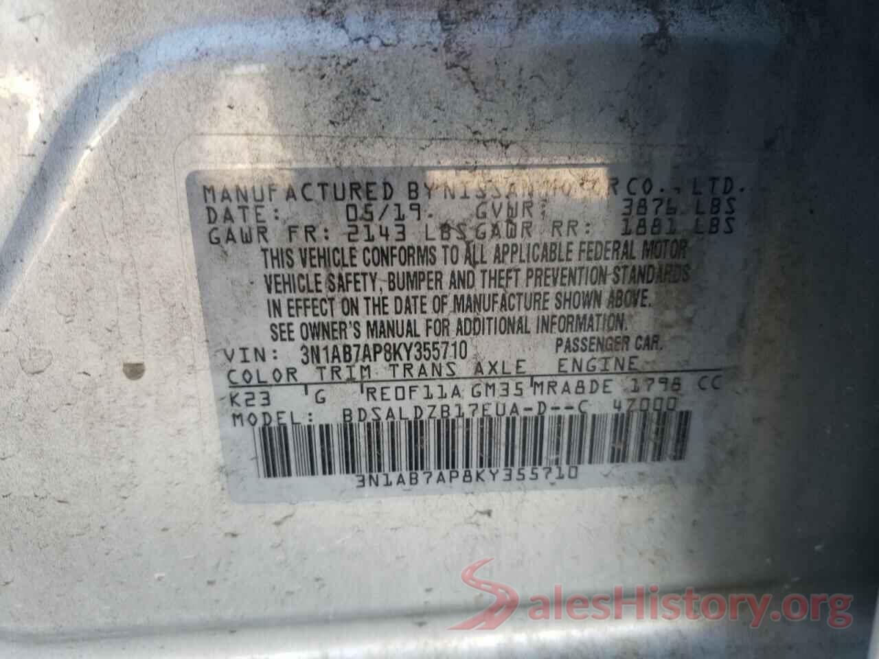 3N1AB7AP8KY355710 2019 NISSAN SENTRA