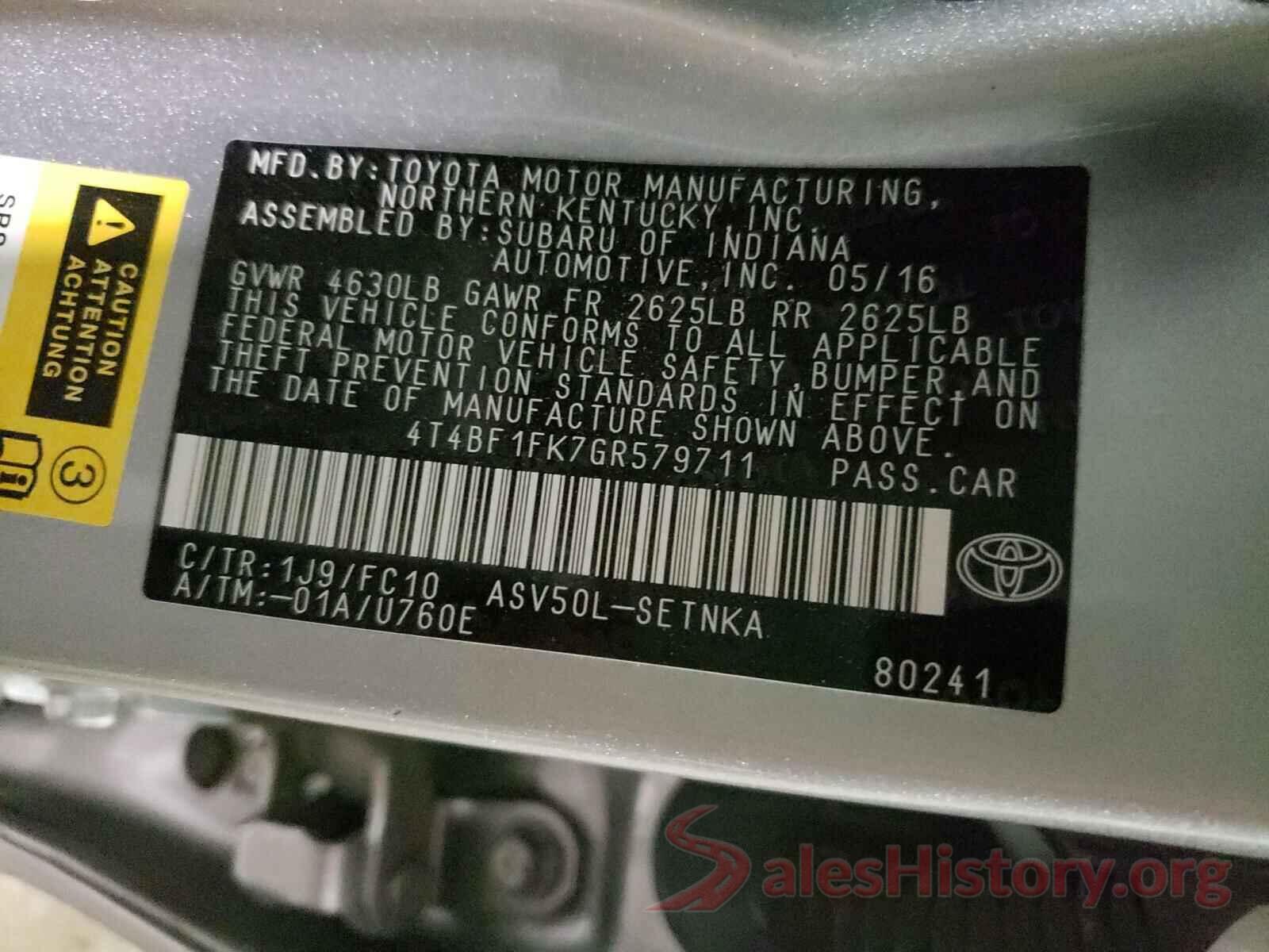 4T4BF1FK7GR579711 2016 TOYOTA CAMRY