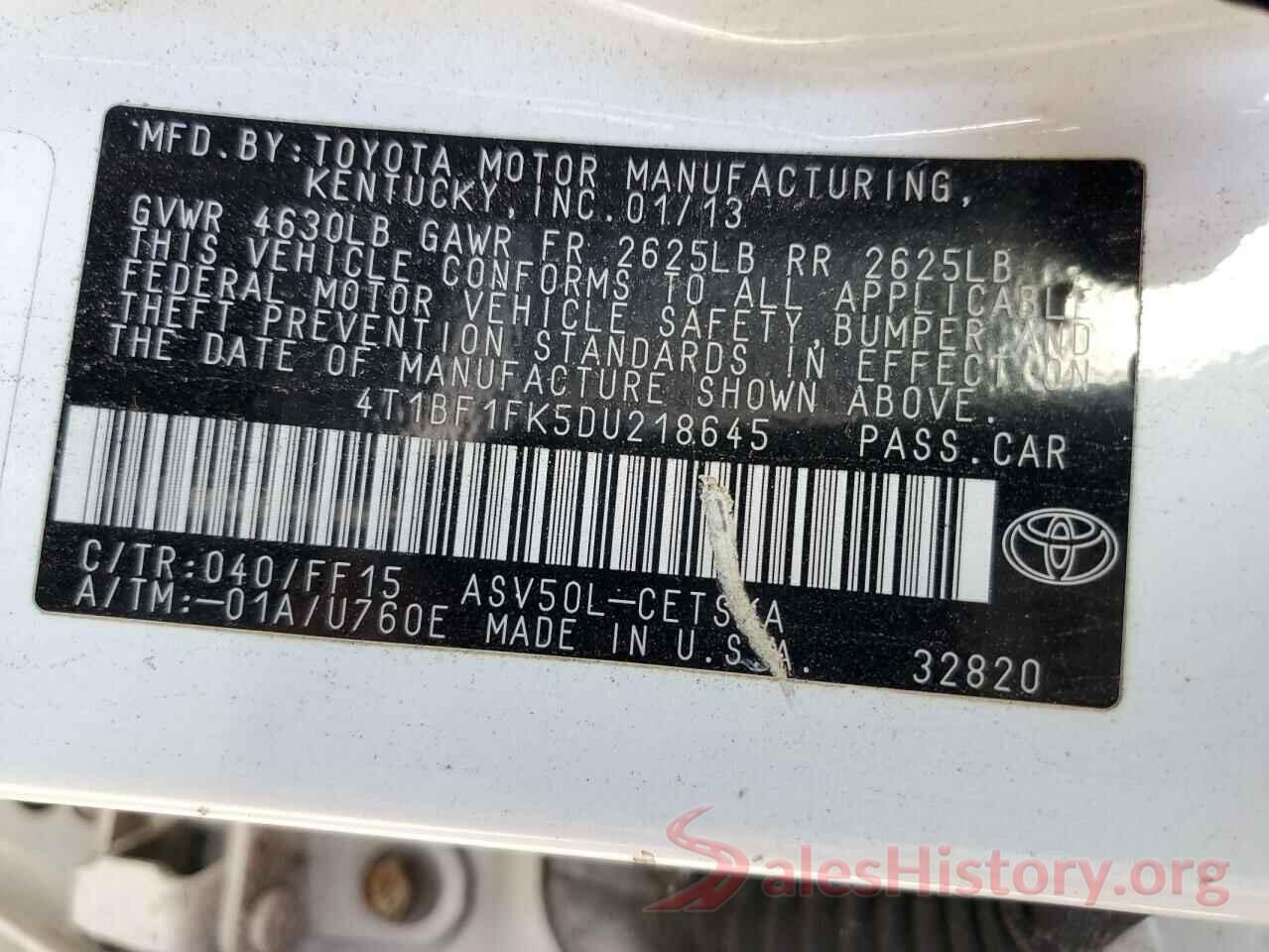 4T1BF1FK5DU218645 2013 TOYOTA CAMRY