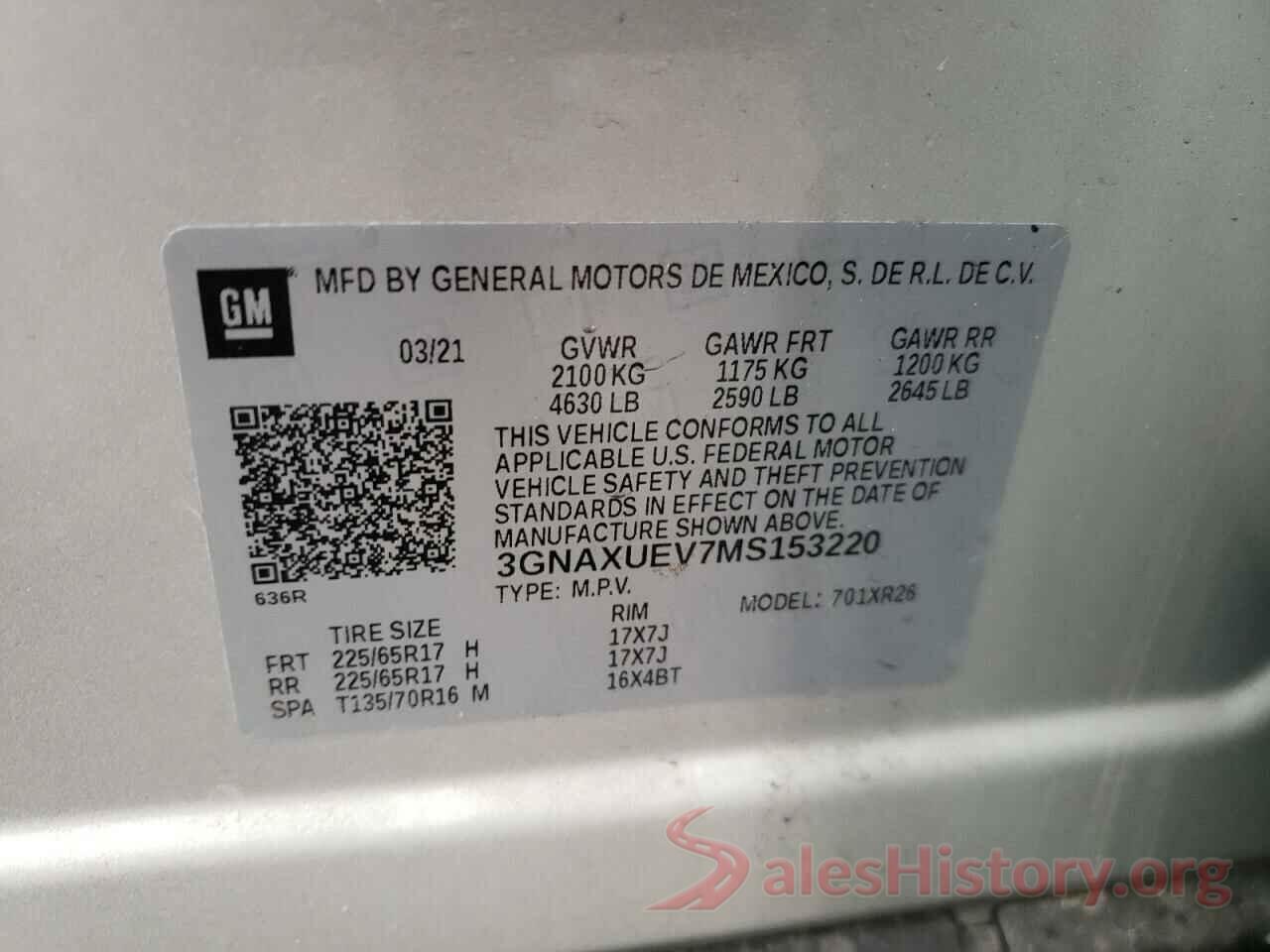 3GNAXUEV7MS153220 2021 CHEVROLET EQUINOX