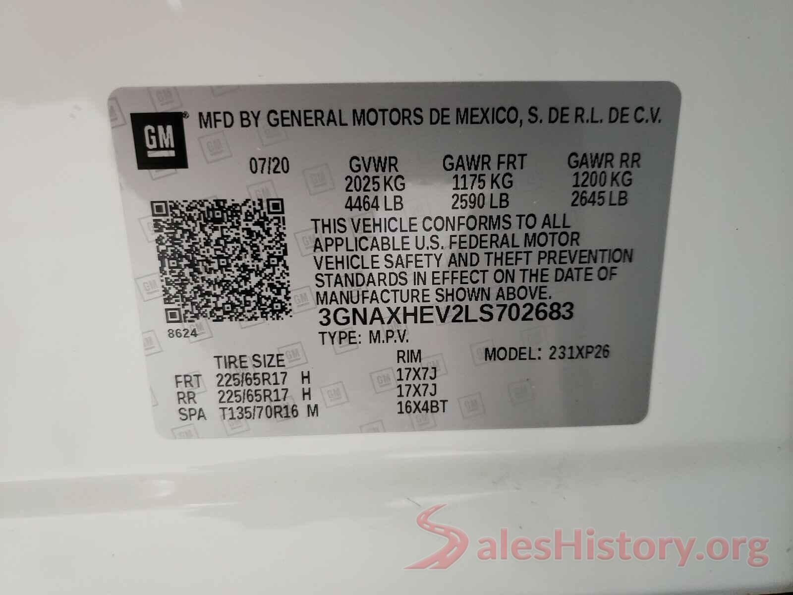 3GNAXHEV2LS702683 2020 CHEVROLET EQUINOX