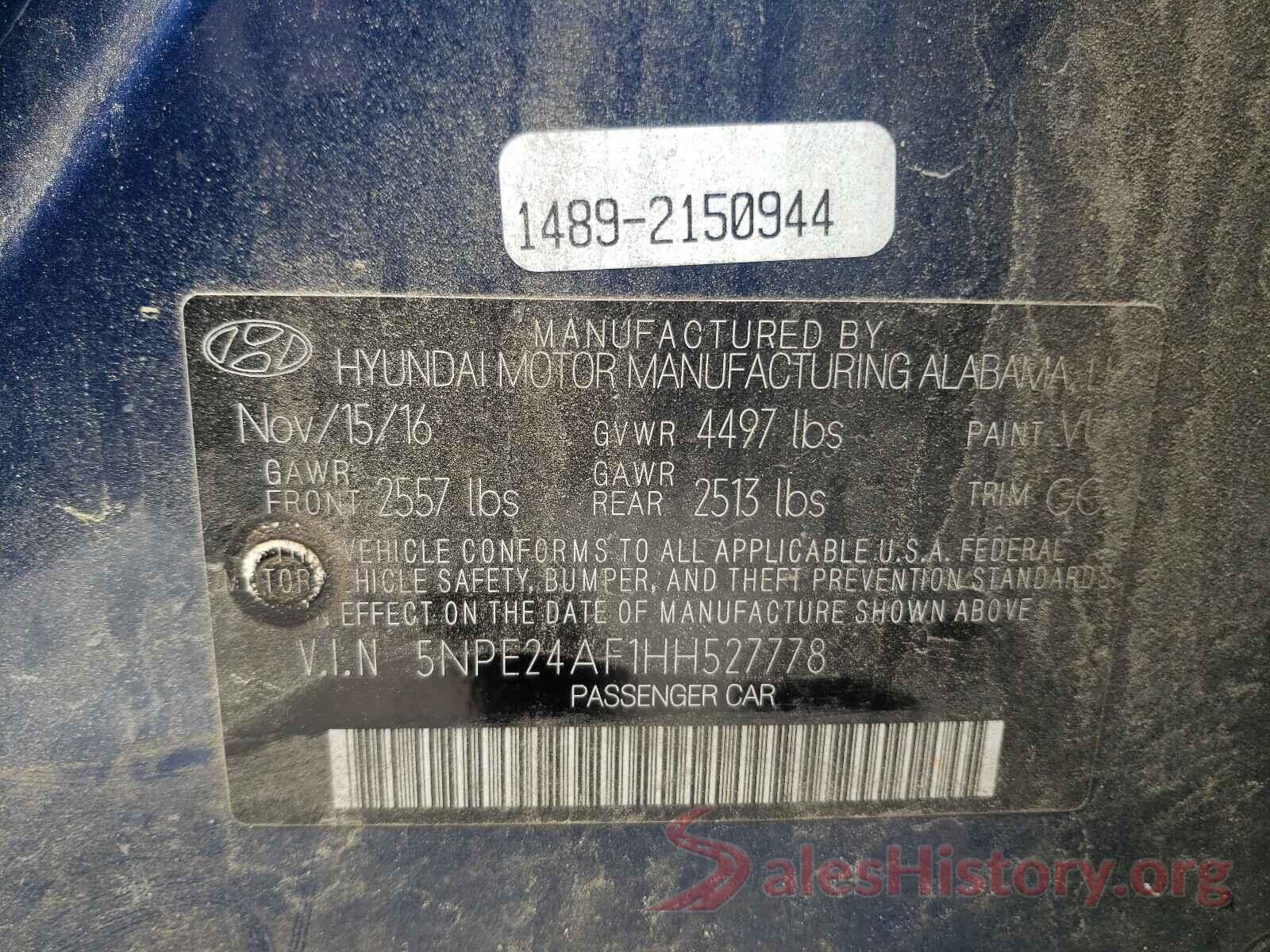 5NPE24AF1HH527778 2017 HYUNDAI SONATA