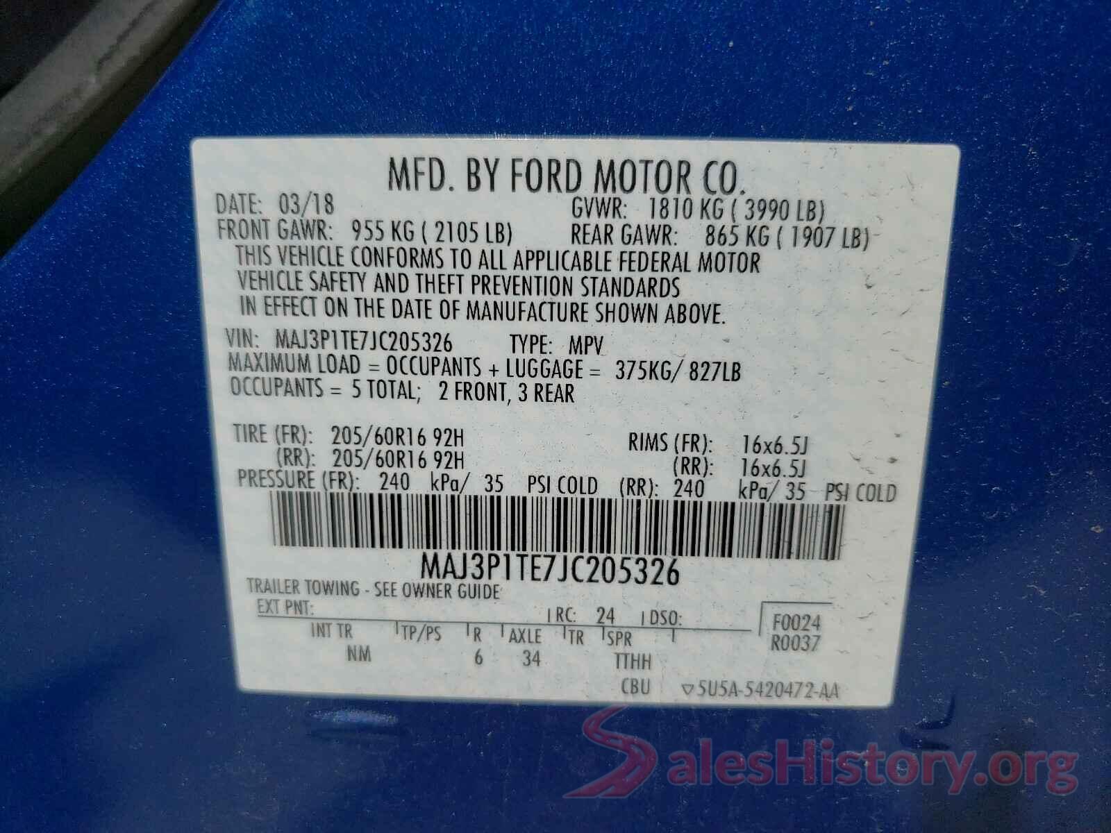 MAJ3P1TE7JC205326 2018 FORD ALL OTHER