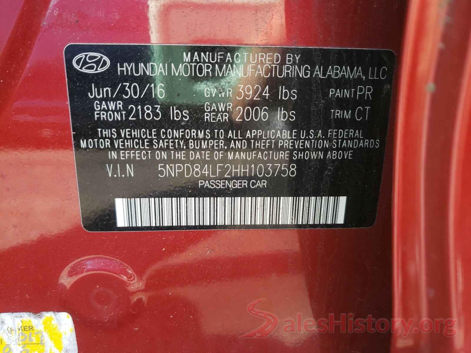 5NPD84LF2HH103758 2017 HYUNDAI ELANTRA