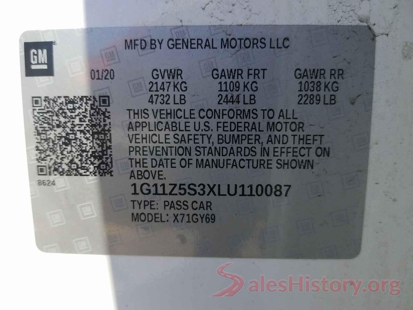 1G11Z5S3XLU110087 2020 CHEVROLET IMPALA