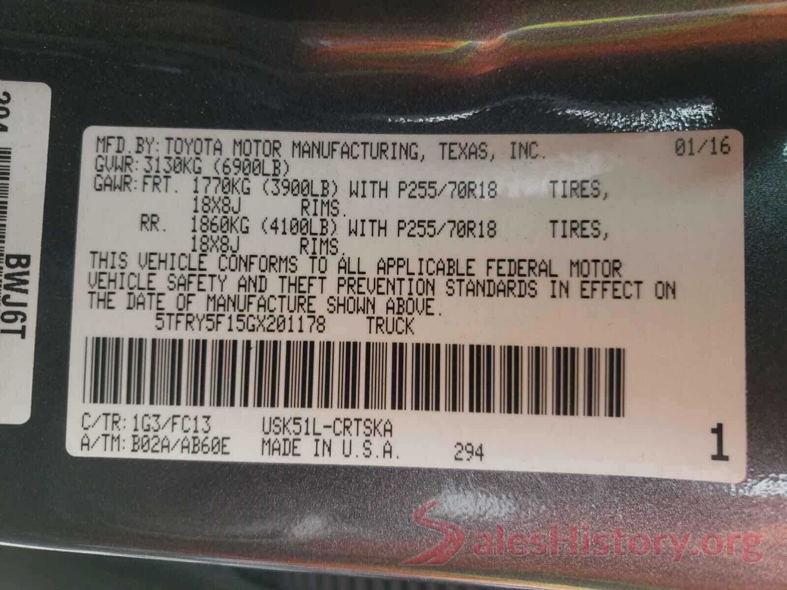 5TFRY5F15GX201178 2016 TOYOTA TUNDRA