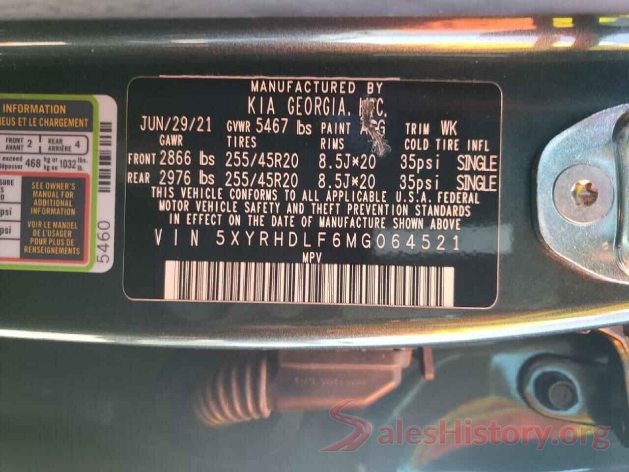 5XYRHDLF6MG064521 2021 KIA SORENTO