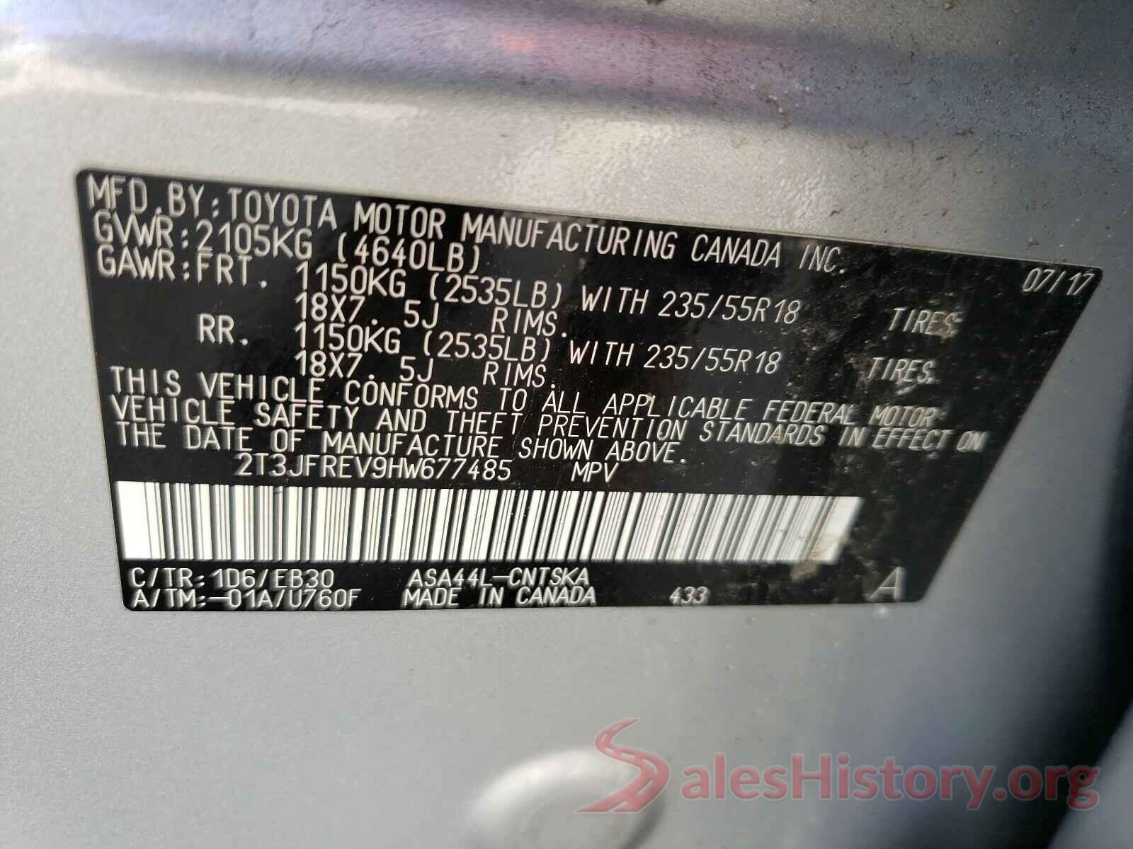 2T3JFREV9HW677485 2017 TOYOTA RAV4