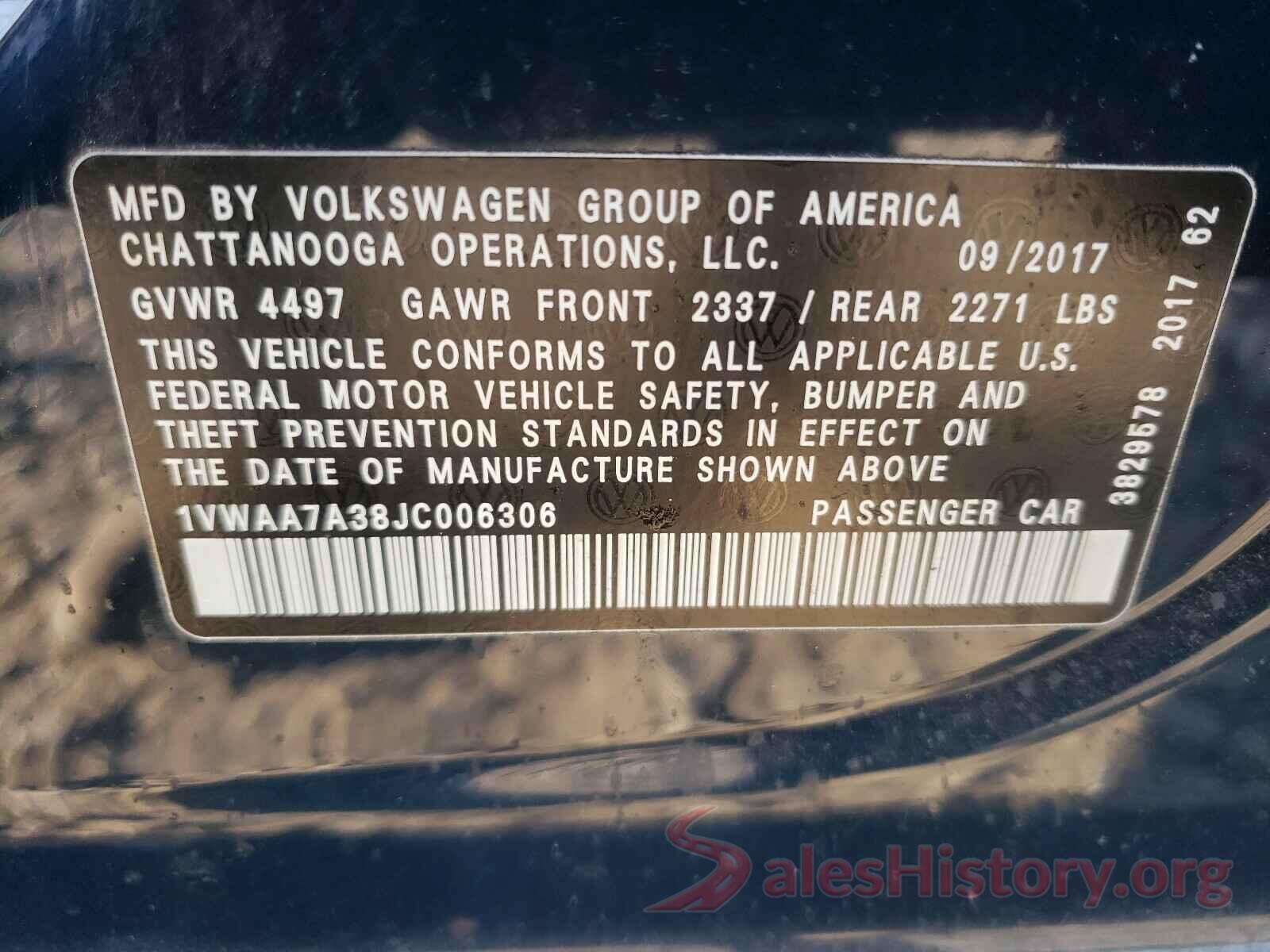 1VWAA7A38JC006306 2018 VOLKSWAGEN PASSAT