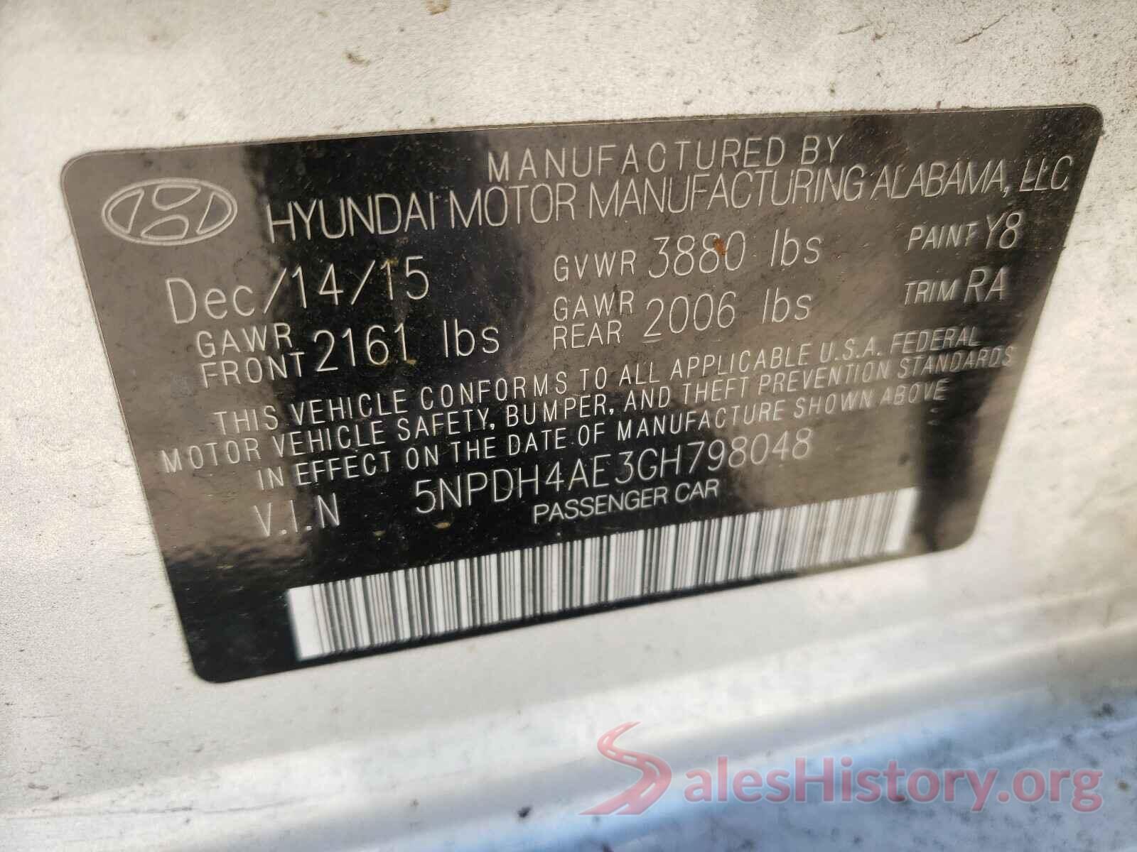 5NPDH4AE3GH798048 2016 HYUNDAI ELANTRA