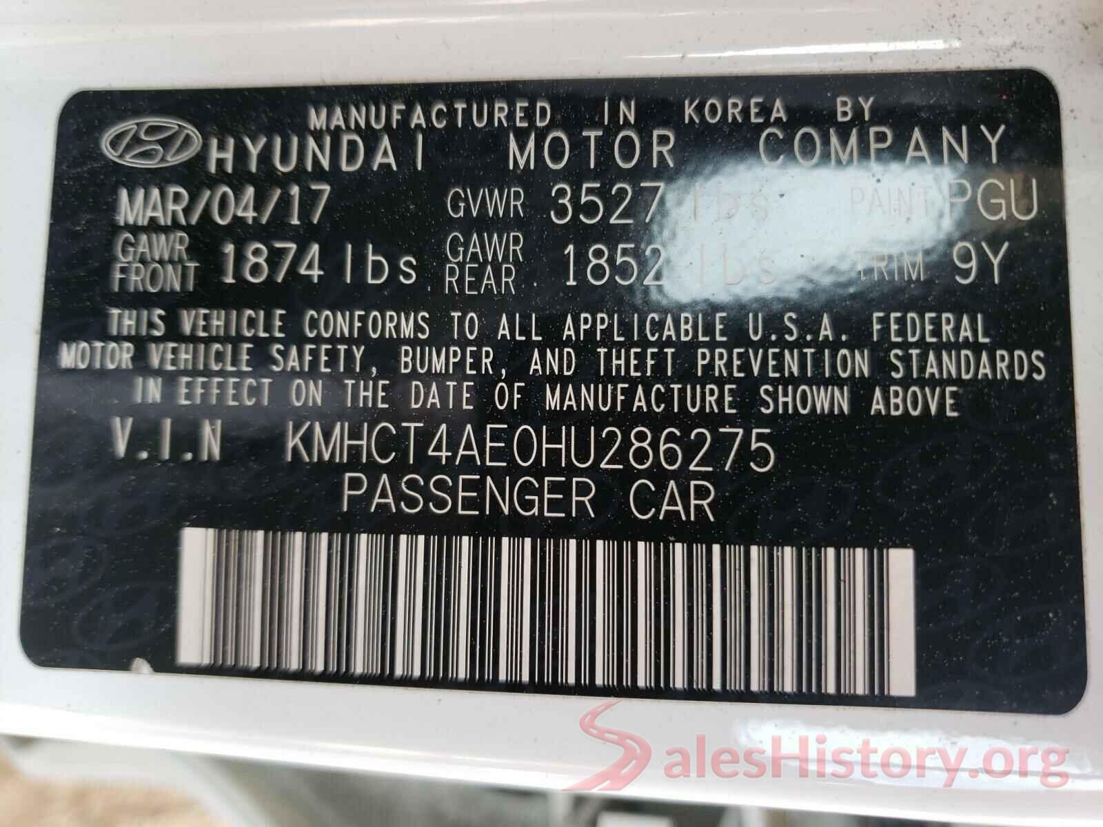 KMHCT4AE0HU286275 2017 HYUNDAI ACCENT