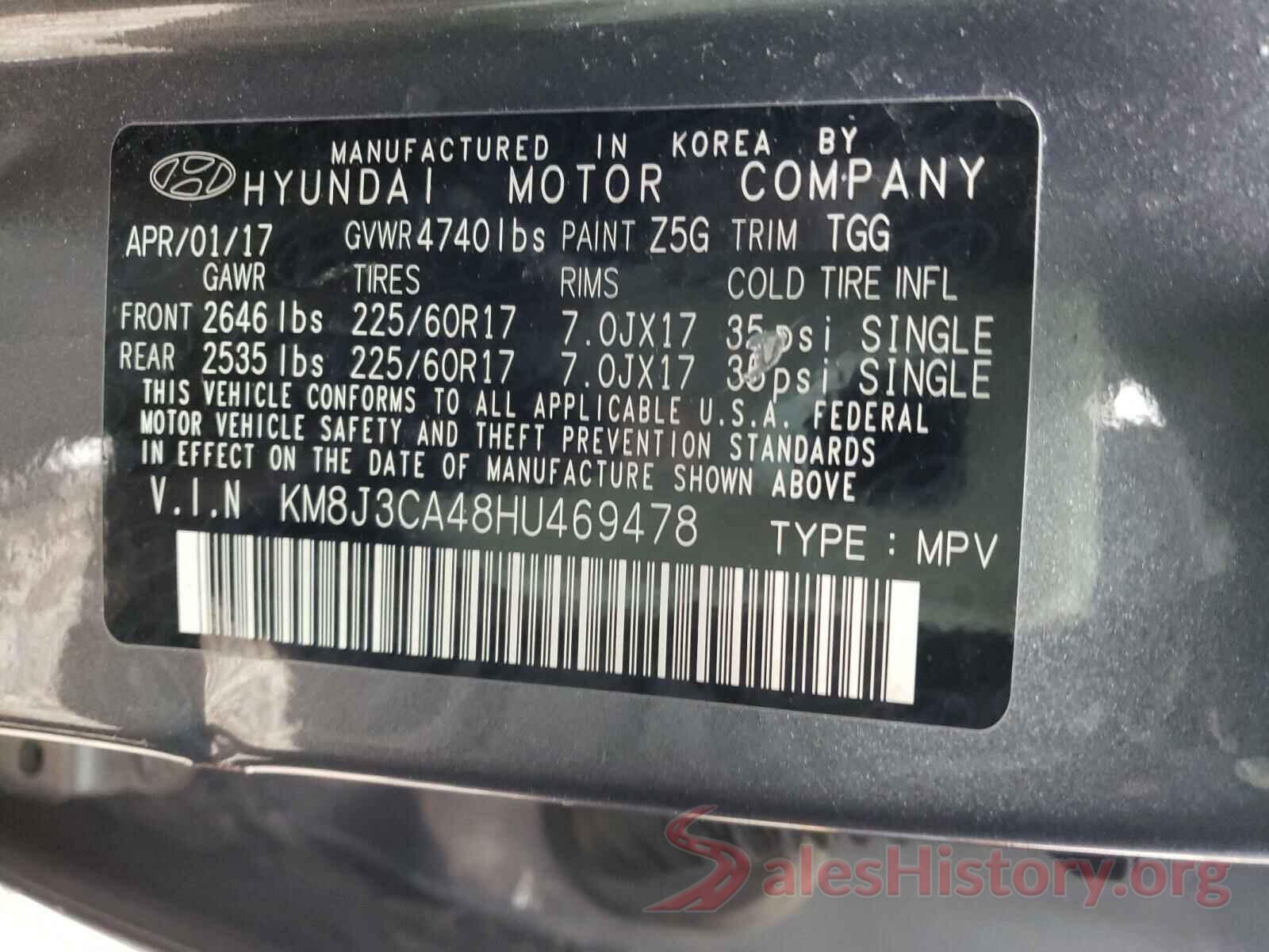 KM8J3CA48HU469478 2017 HYUNDAI TUCSON