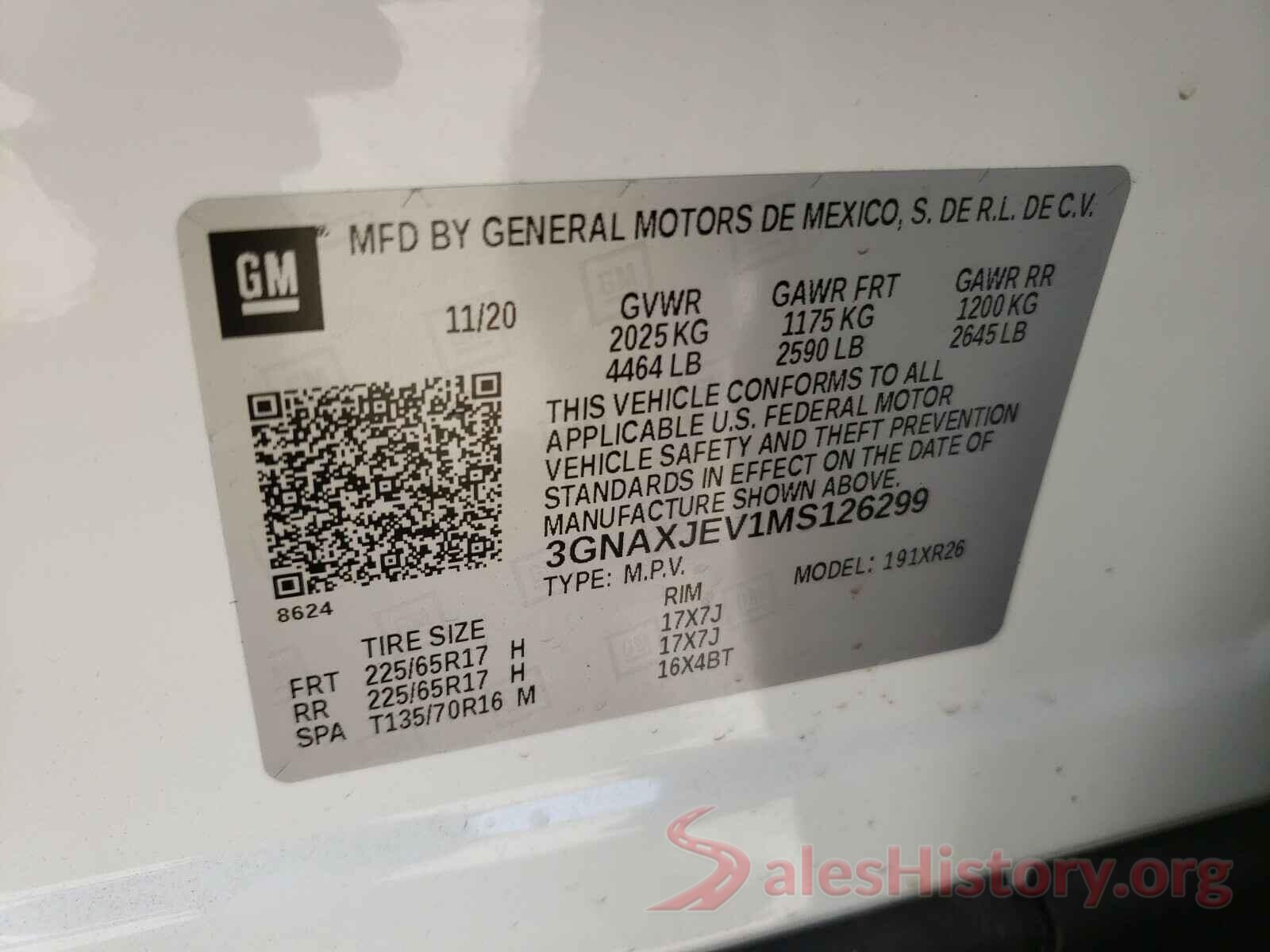 3GNAXJEV1MS126299 2021 CHEVROLET EQUINOX