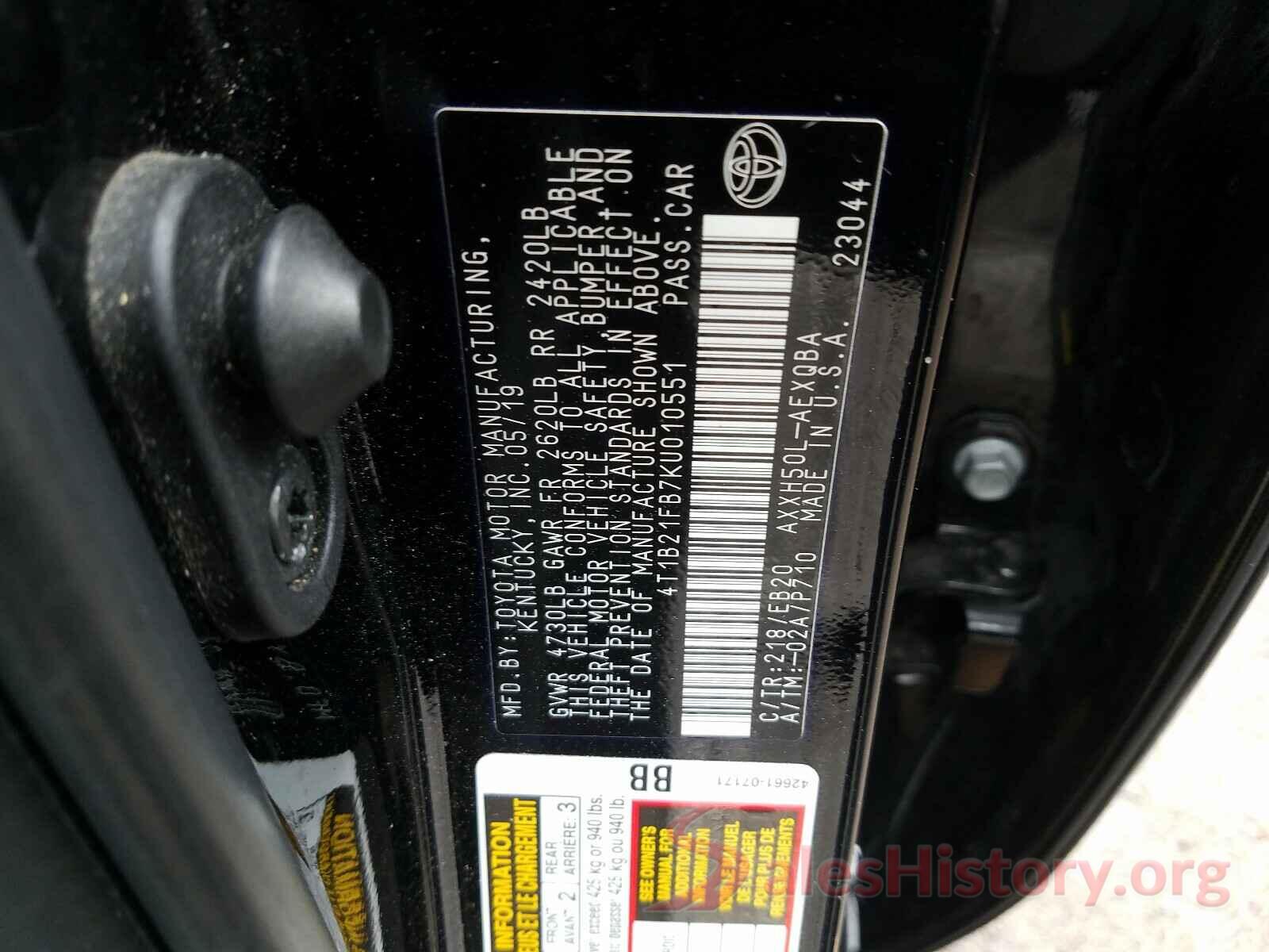 4T1B21FB7KU010551 2019 TOYOTA AVALON