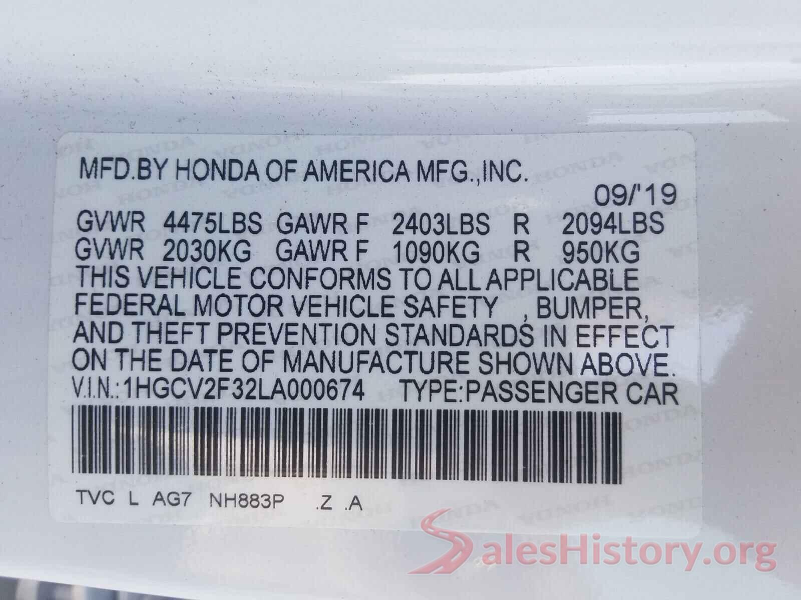 1HGCV2F32LA000674 2020 HONDA ACCORD