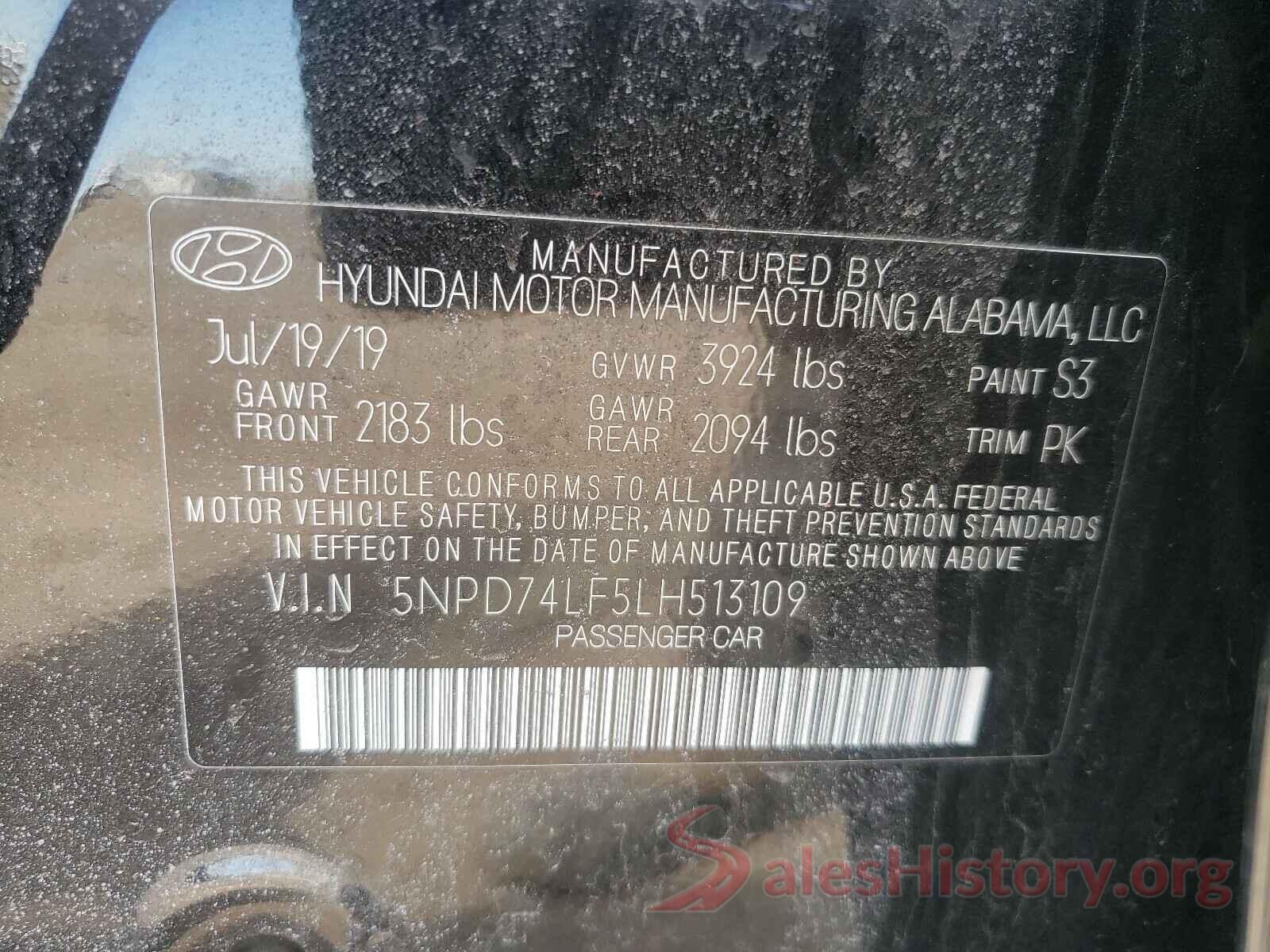 5NPD74LF5LH513109 2020 HYUNDAI ELANTRA