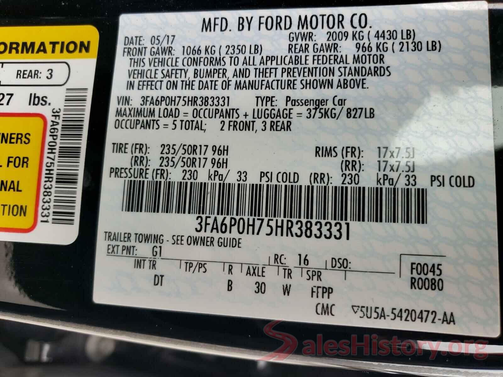 3FA6P0H75HR383331 2017 FORD FUSION