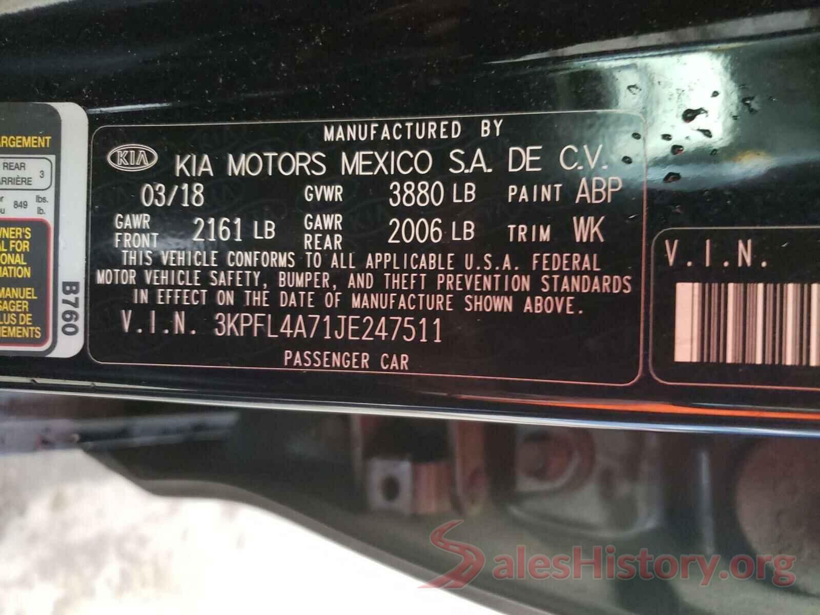 3KPFL4A71JE247511 2018 KIA FORTE