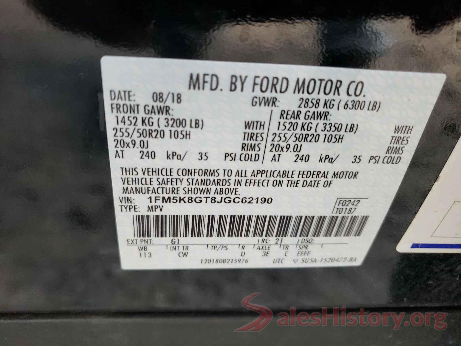 1FM5K8GT8JGC62190 2018 FORD EXPLORER