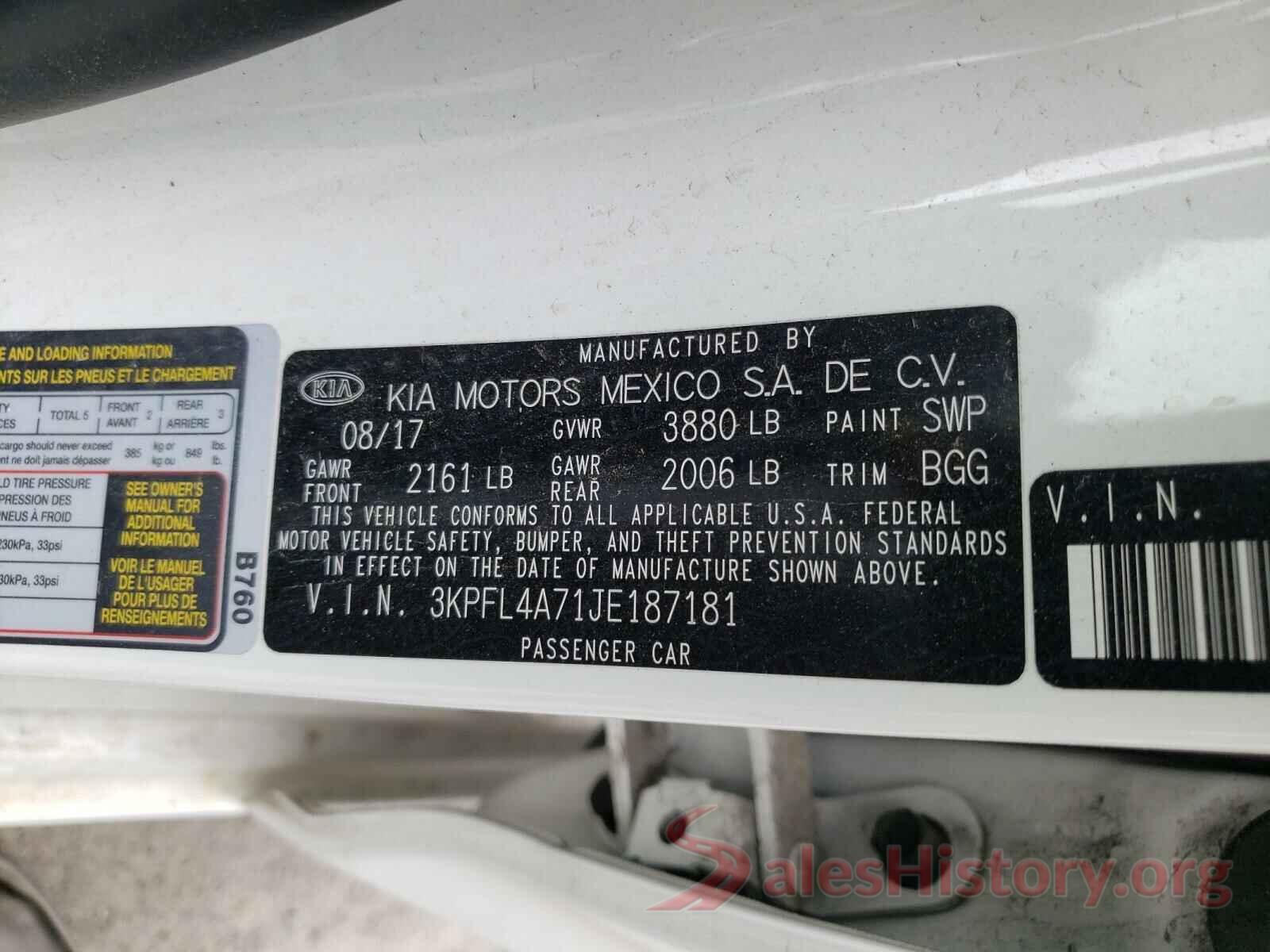 3KPFL4A71JE187181 2018 KIA FORTE