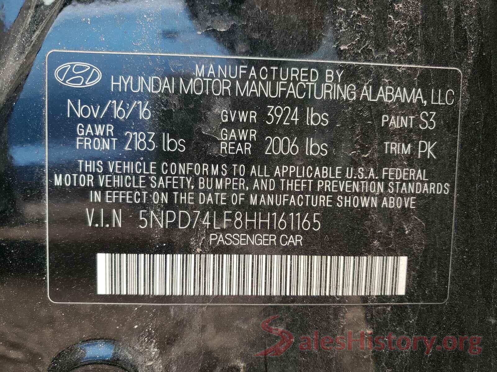 5NPD74LF8HH161165 2017 HYUNDAI ELANTRA