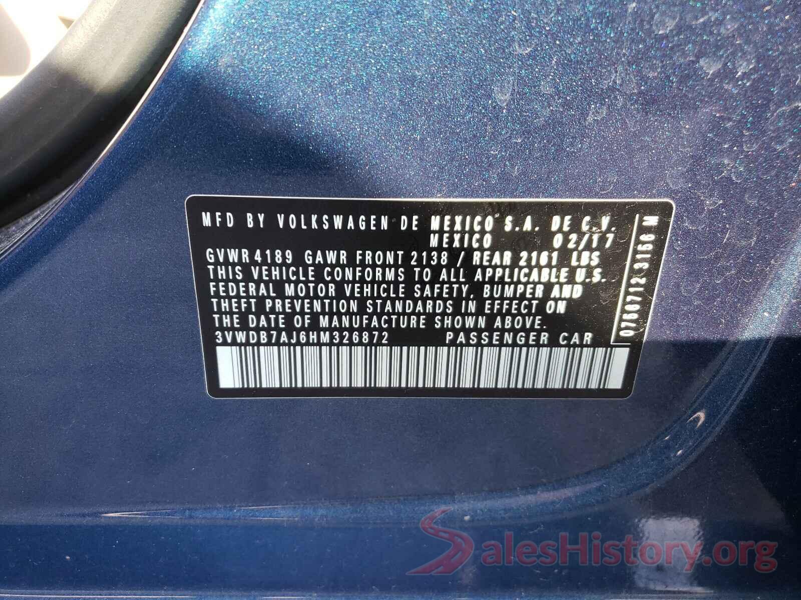 3VWDB7AJ6HM326872 2017 VOLKSWAGEN JETTA