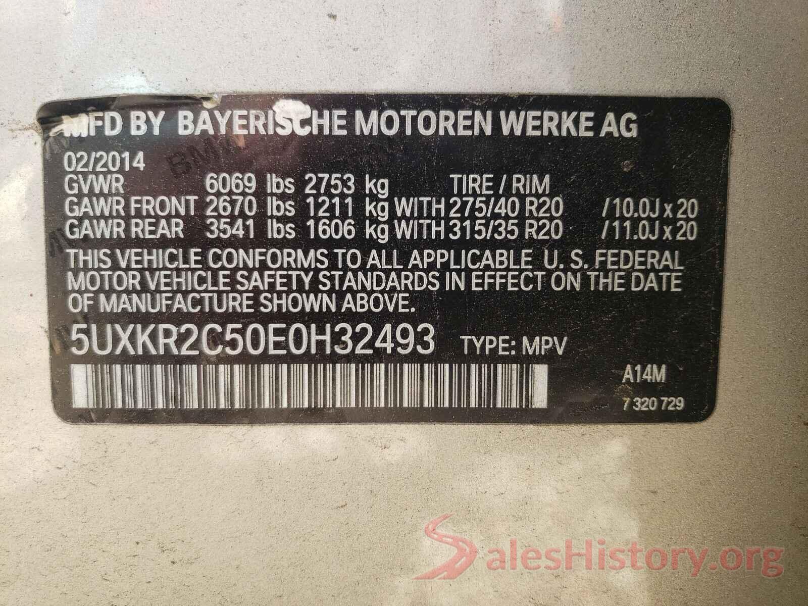 5UXKR2C50E0H32493 2014 BMW X5