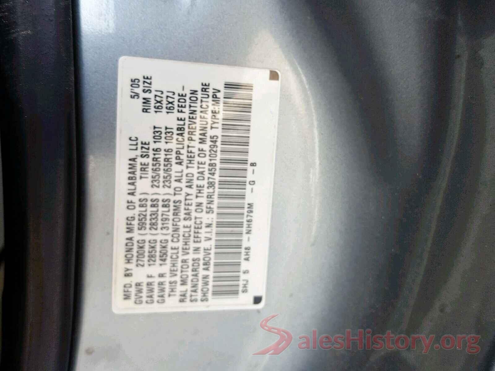 5FNRL38745B102945 2005 HONDA ODYSSEY EX