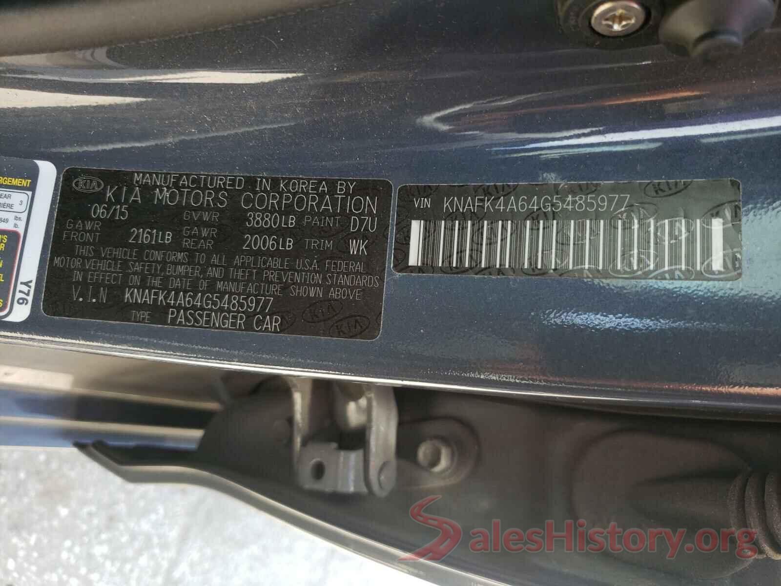 KNAFK4A64G5485977 2016 KIA FORTE