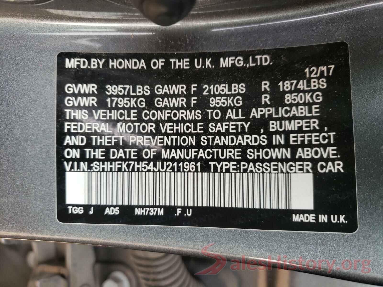 SHHFK7H54JU211961 2018 HONDA CIVIC