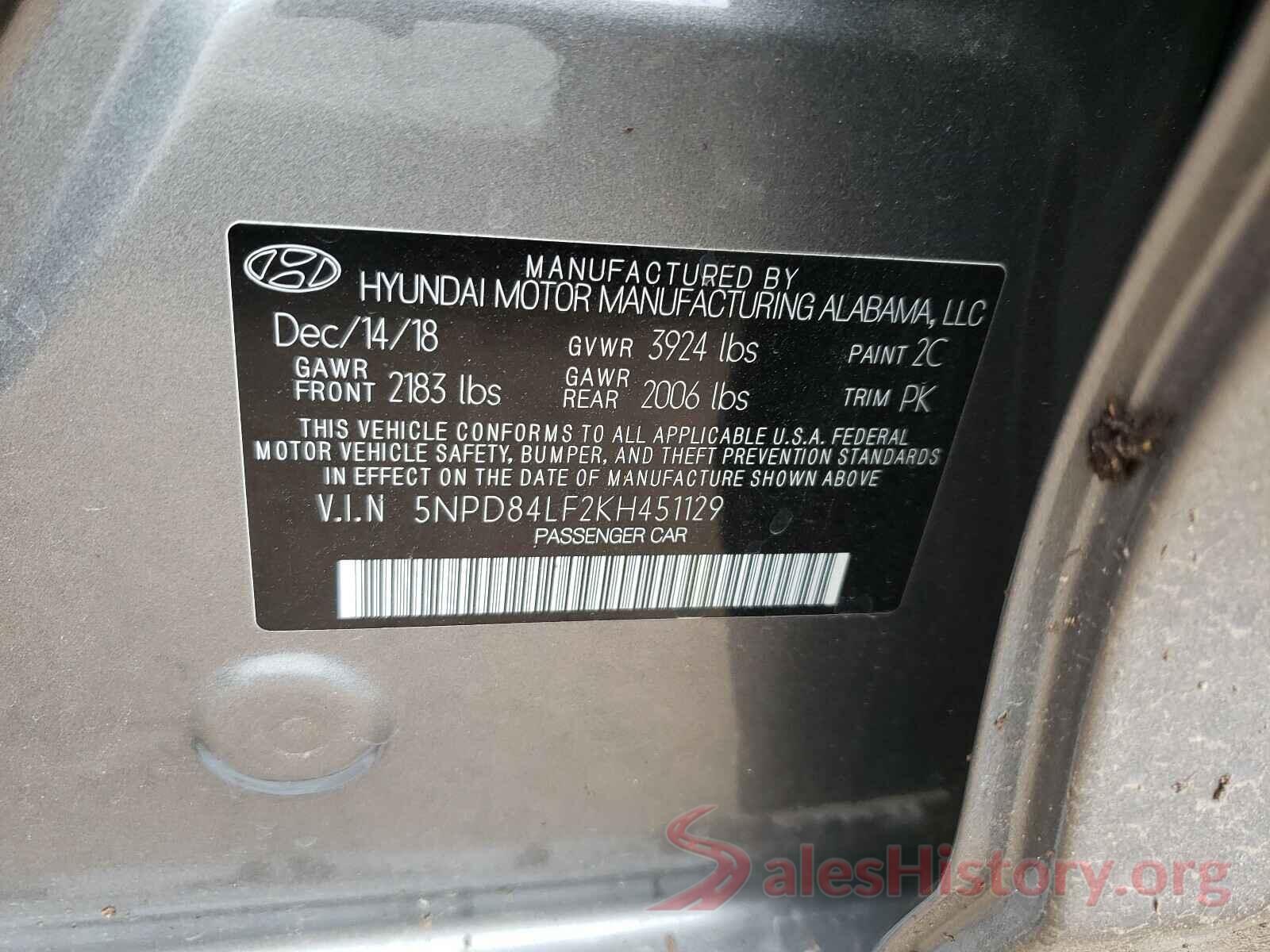 5NPD84LF2KH451129 2019 HYUNDAI ELANTRA