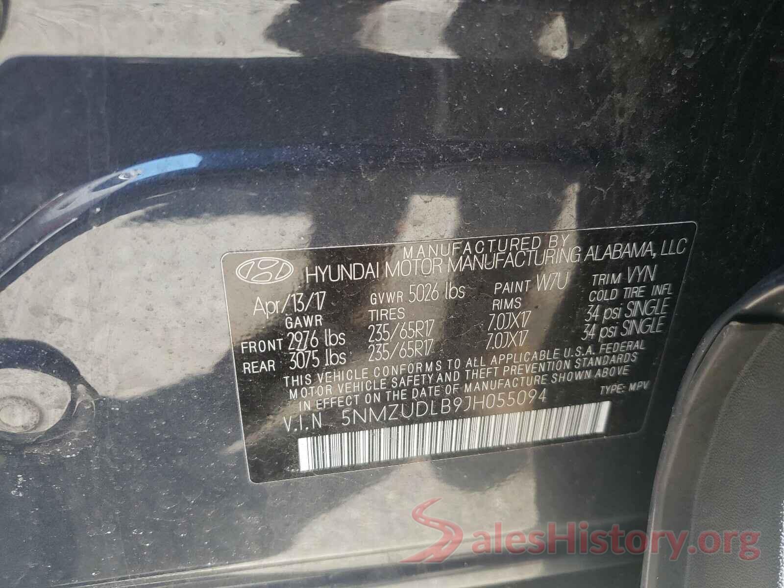 5NMZUDLB9JH055094 2018 HYUNDAI SANTA FE