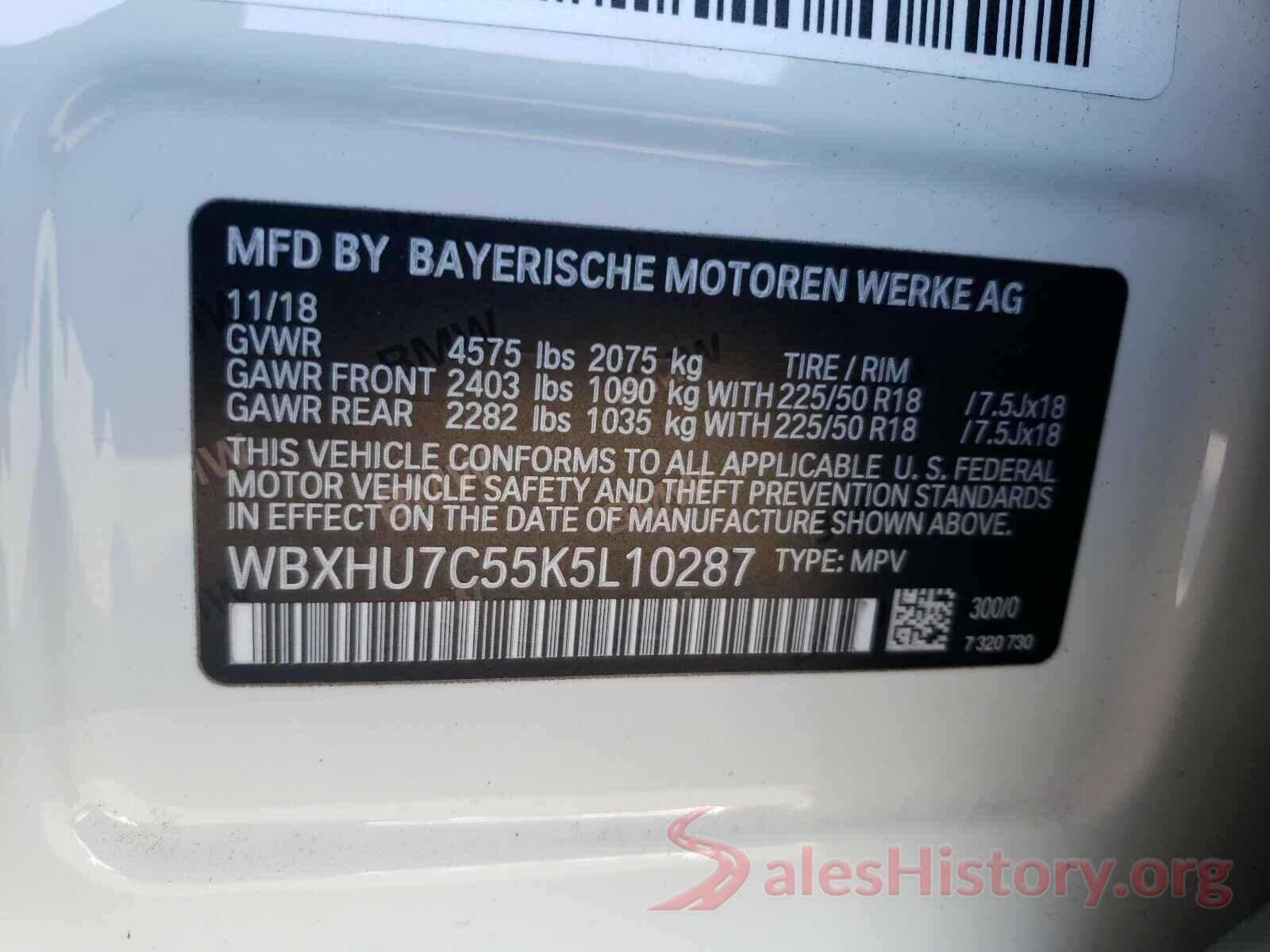 WBXHU7C55K5L10287 2019 BMW X1