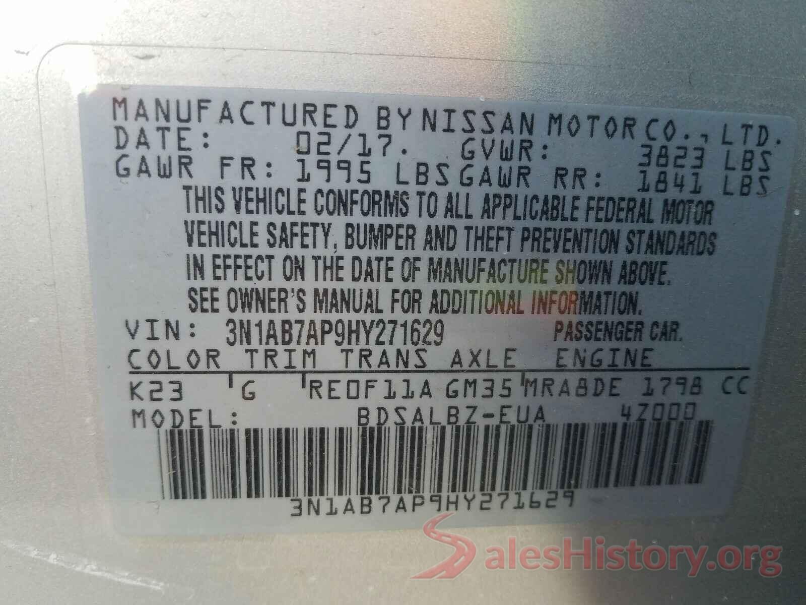 3N1AB7AP9HY271629 2017 NISSAN SENTRA