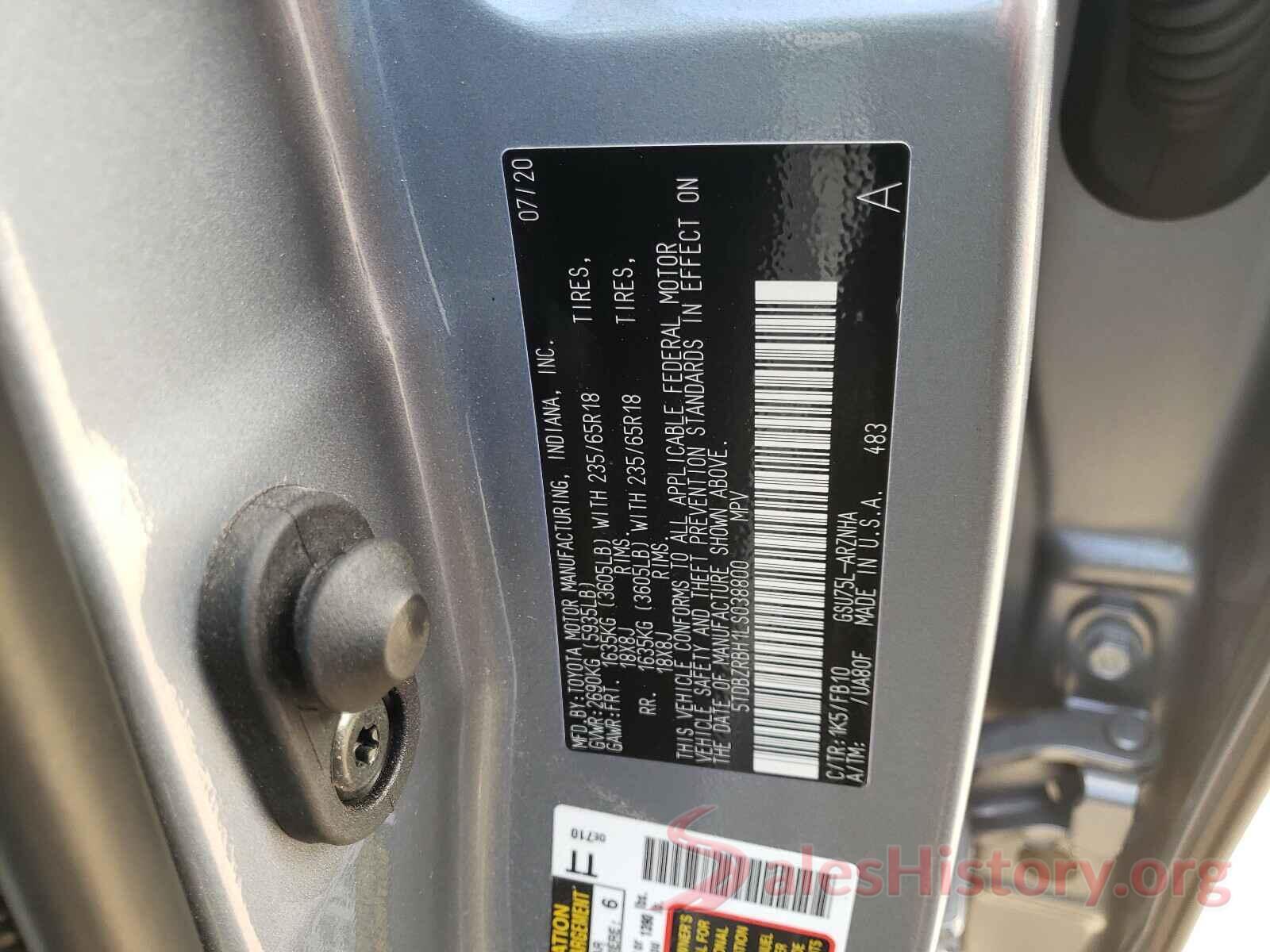 5TDBZRBH1LS038800 2020 TOYOTA HIGHLANDER