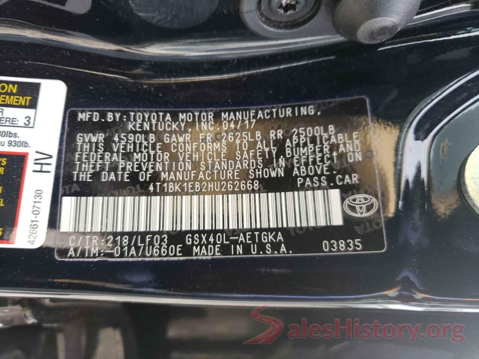 4T1BK1EB2HU262668 2017 TOYOTA AVALON