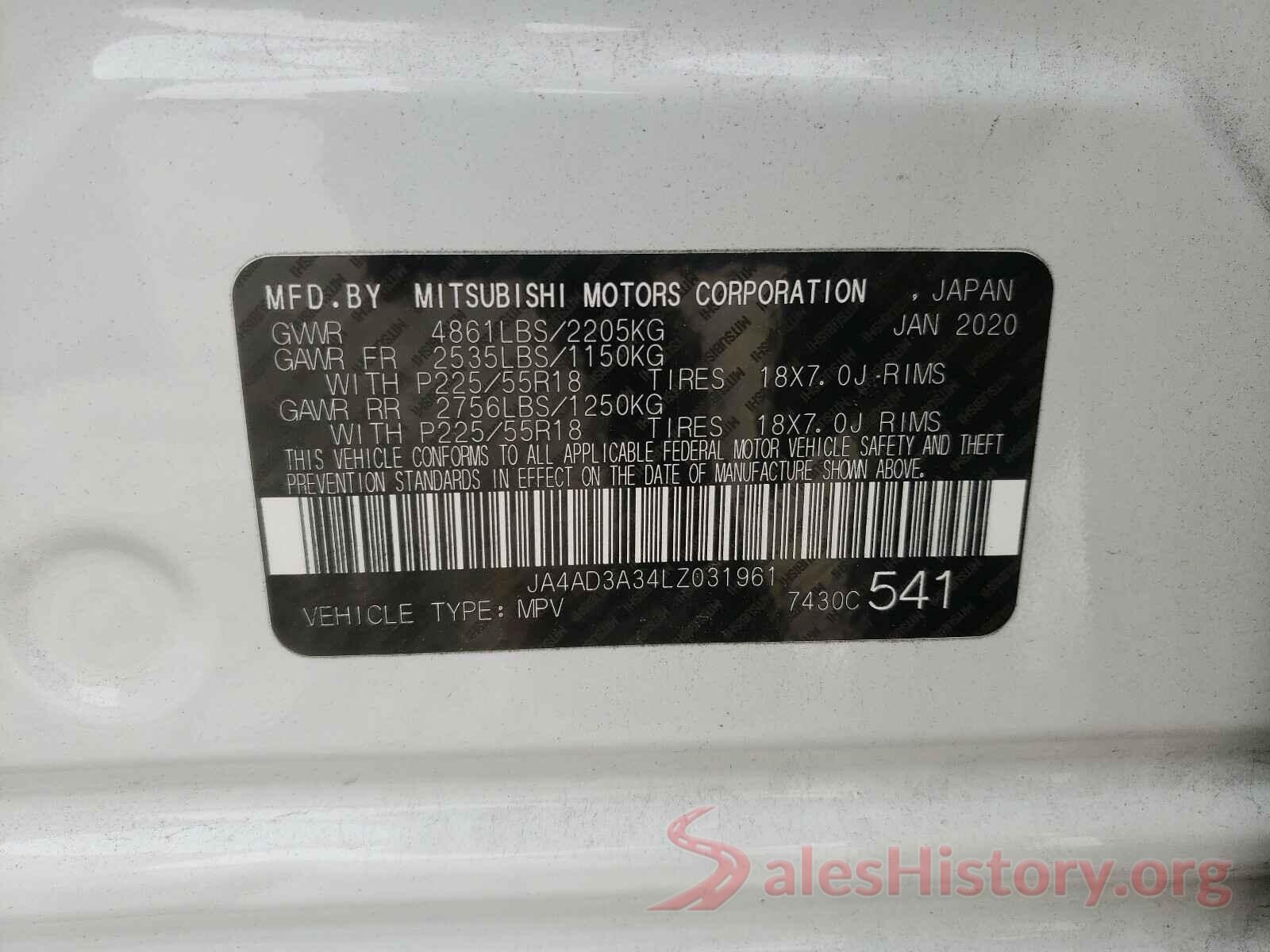 JA4AD3A34LZ031961 2020 MITSUBISHI OUTLANDER