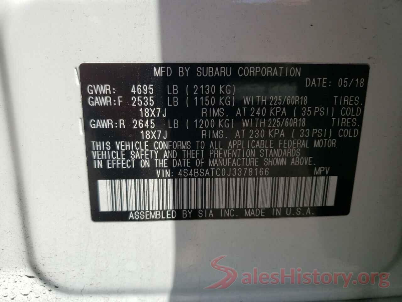 4S4BSATC0J3378166 2018 SUBARU OUTBACK