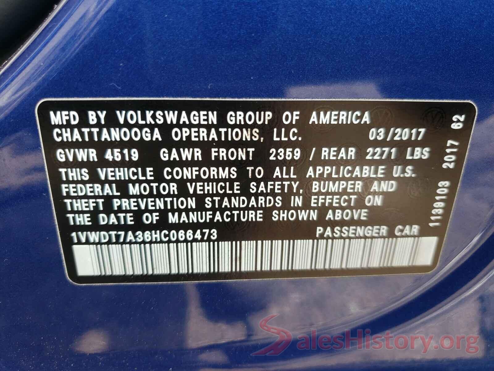 1VWDT7A36HC066473 2017 VOLKSWAGEN PASSAT