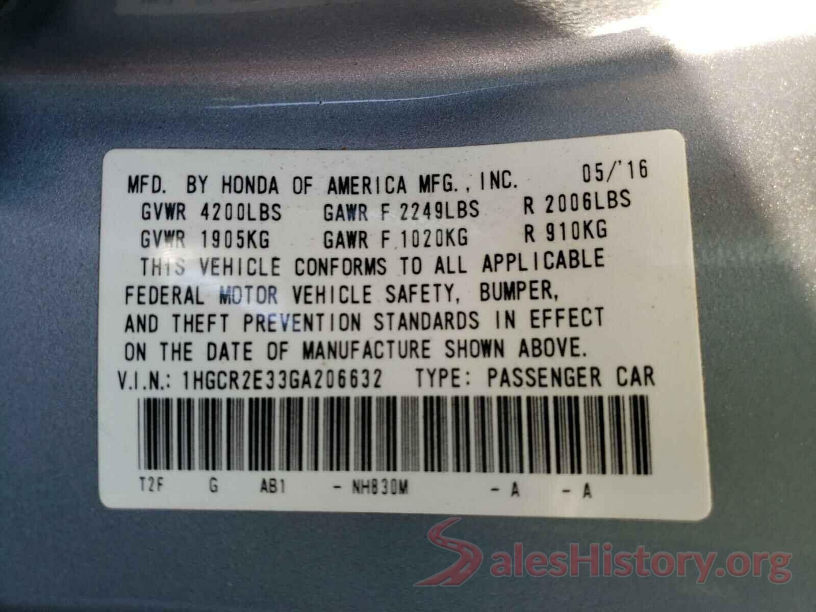 1HGCR2E33GA206632 2016 HONDA ACCORD