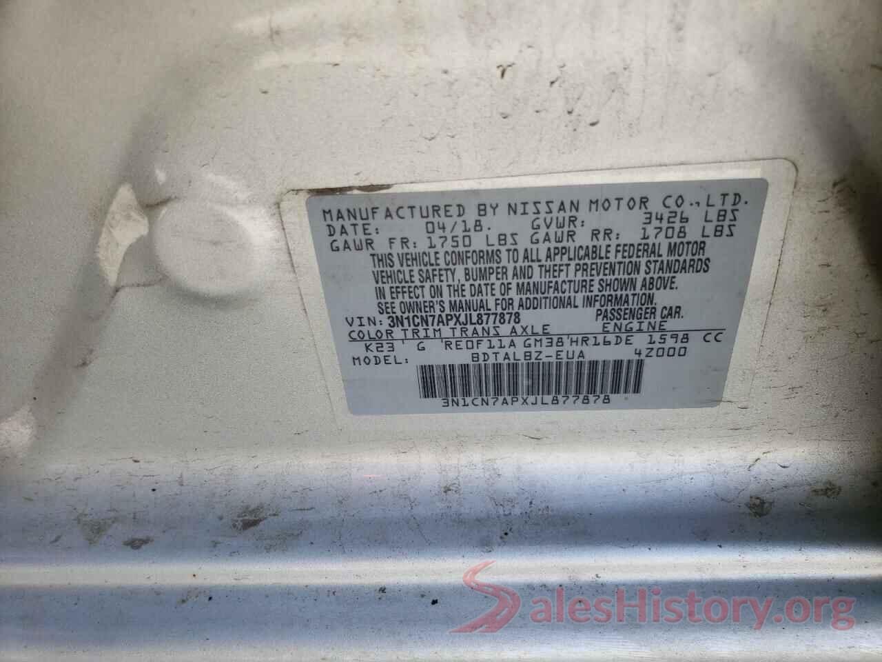 3N1CN7APXJL877878 2018 NISSAN VERSA