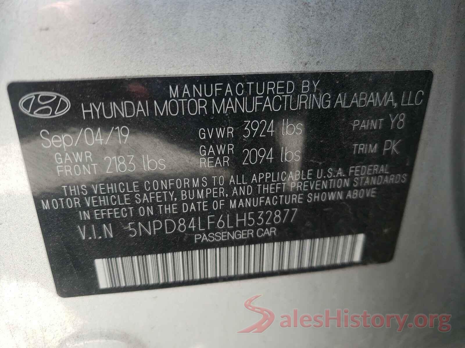 5NPD84LF6LH532877 2020 HYUNDAI ELANTRA