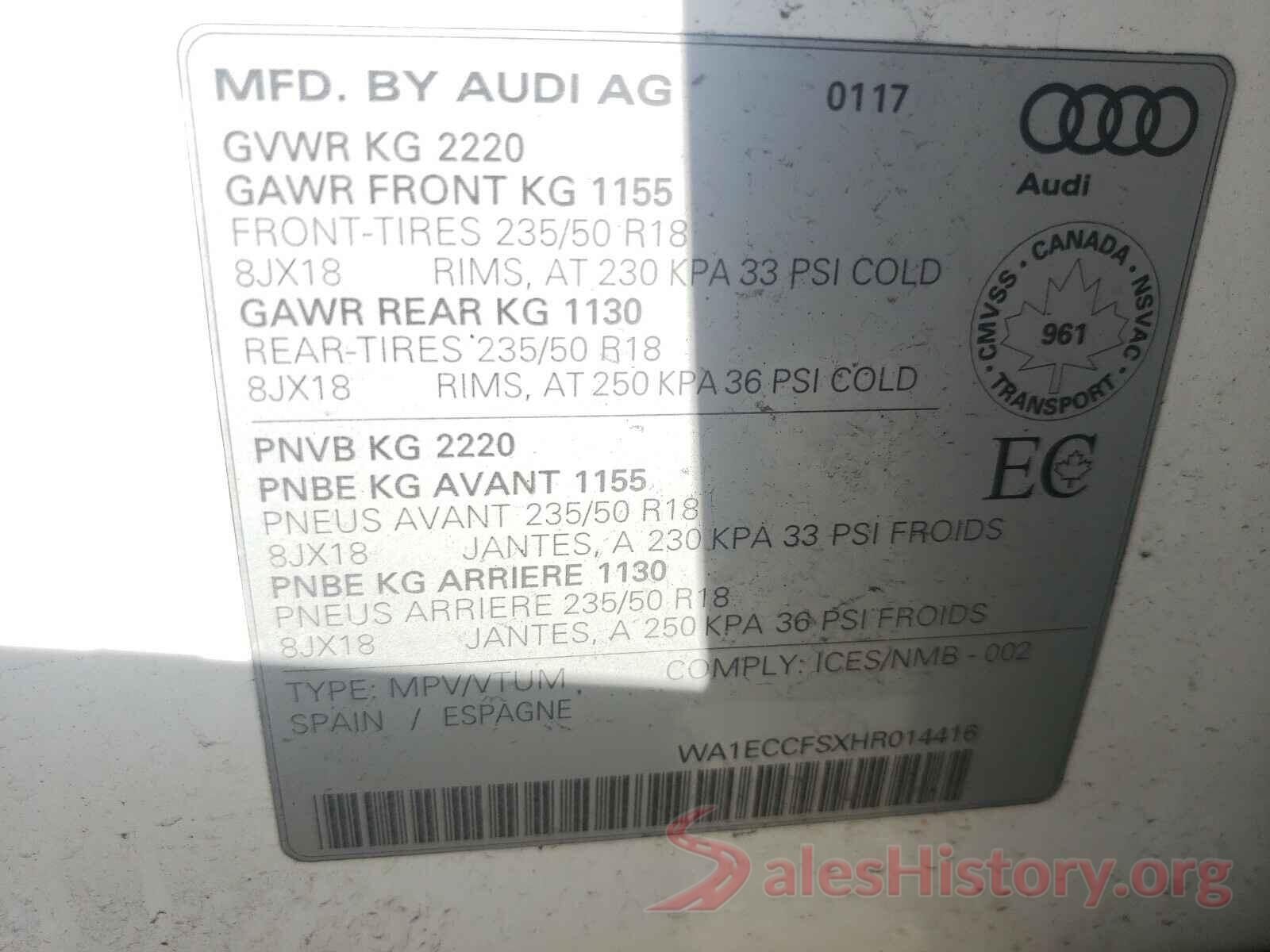 WA1ECCFSXHR014416 2017 AUDI Q3