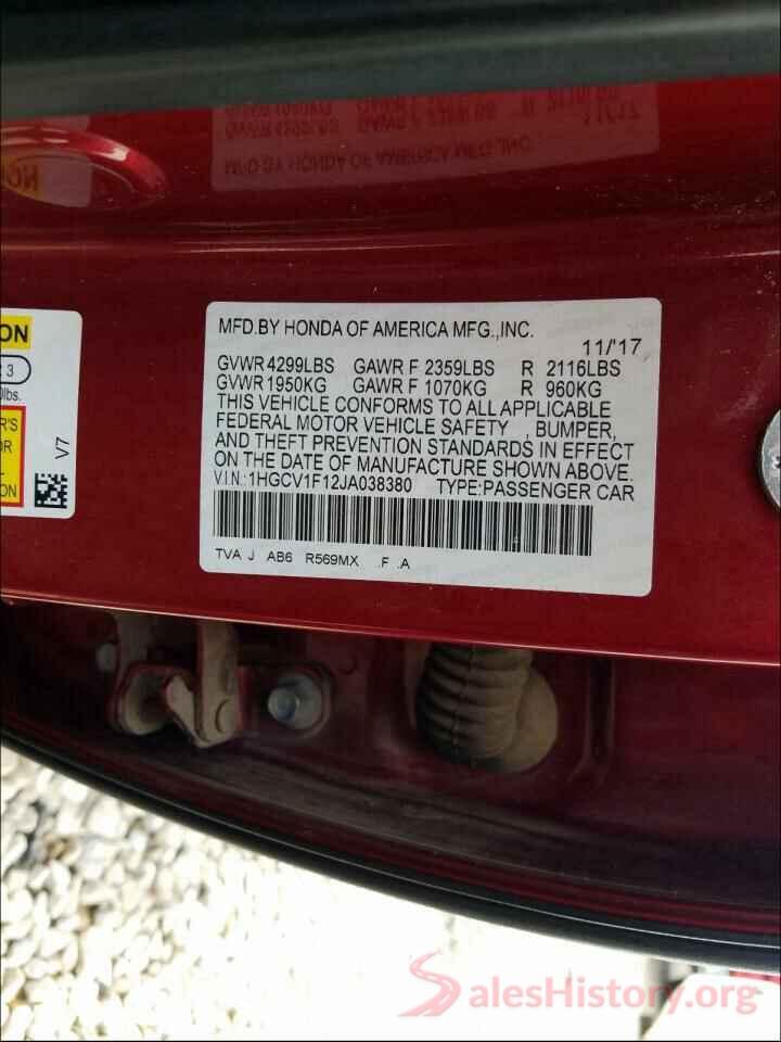 1HGCV1F12JA038380 2018 HONDA ACCORD