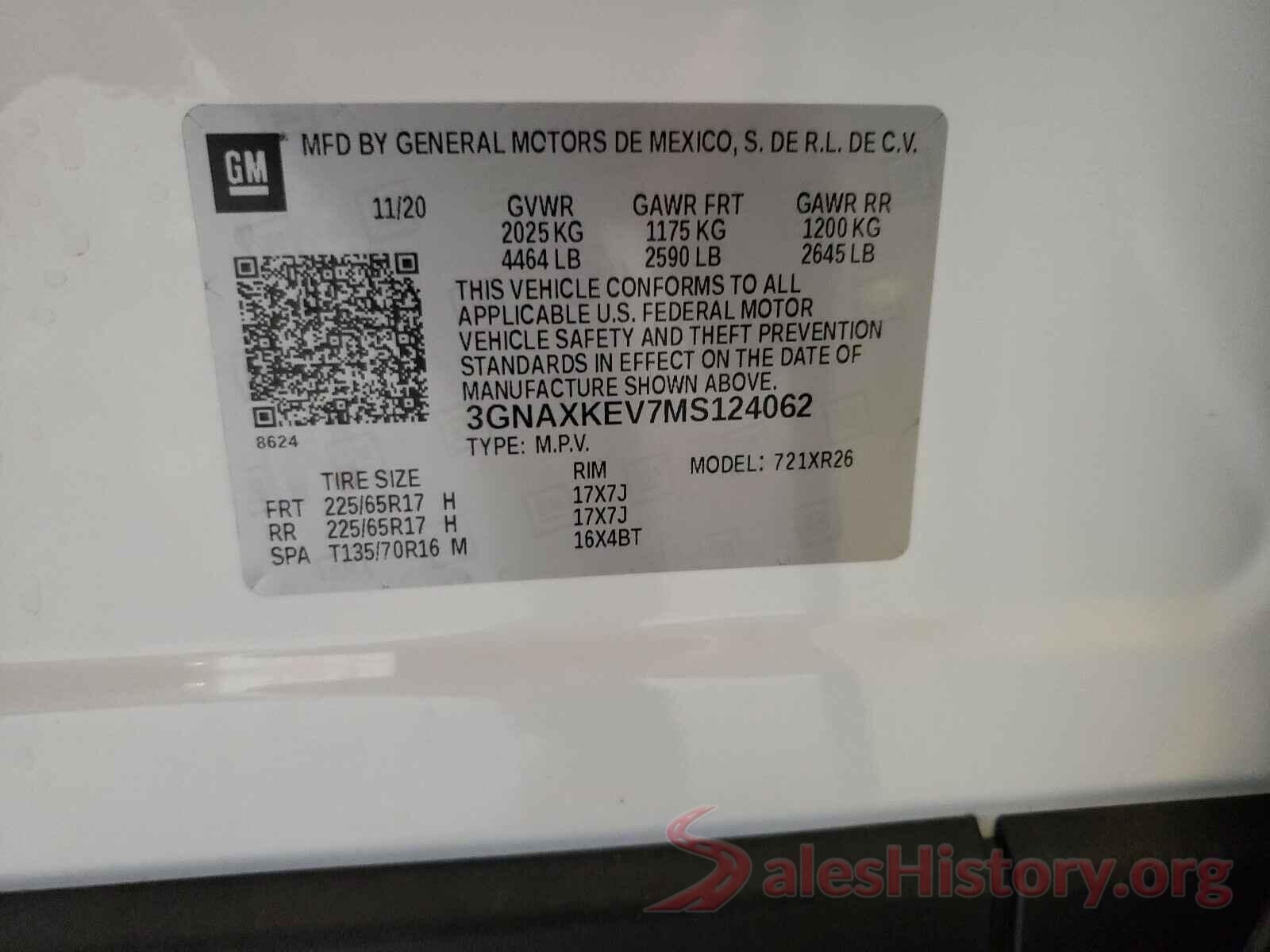 3GNAXKEV7MS124062 2021 CHEVROLET EQUINOX