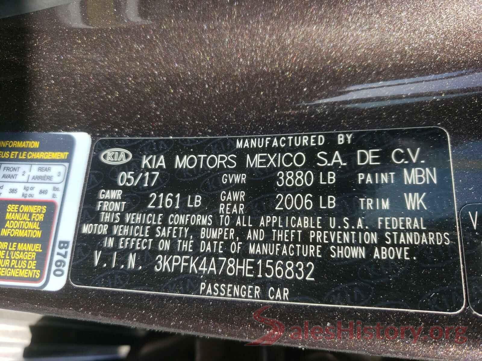 3KPFK4A78HE156832 2017 KIA FORTE