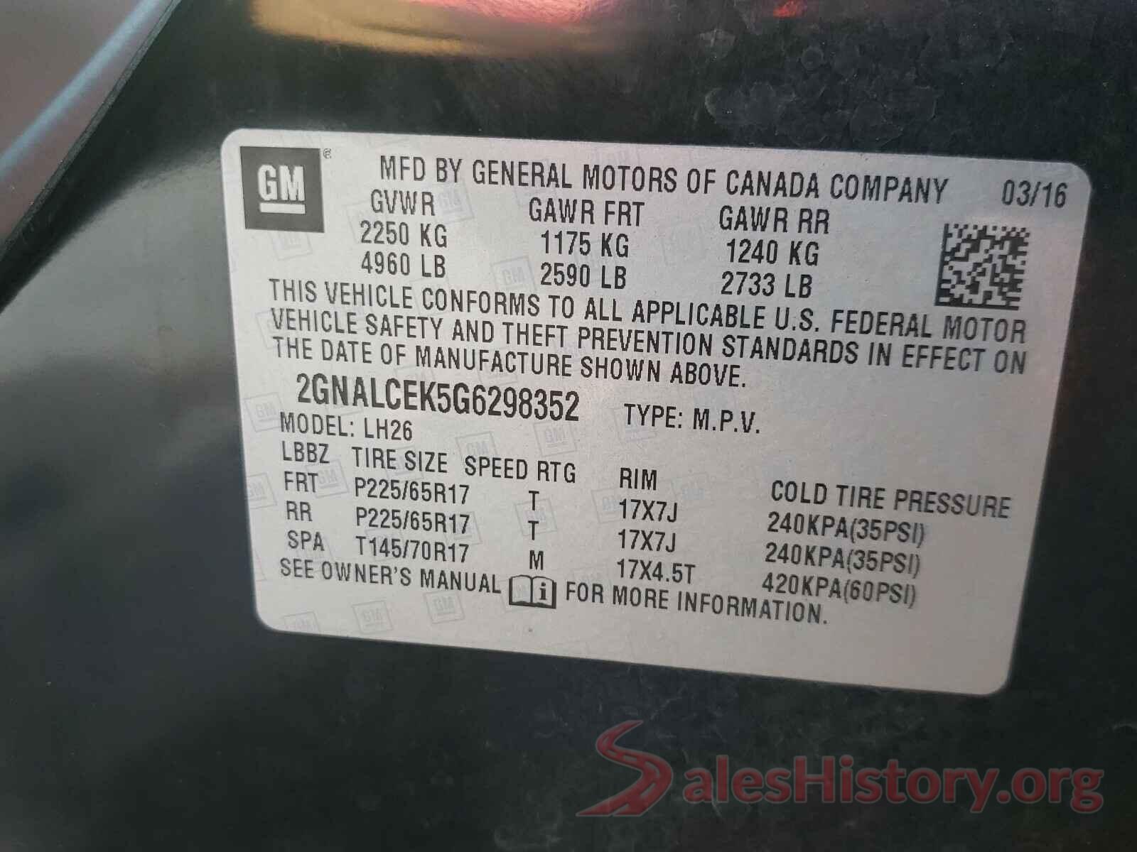 2GNALCEK5G6298352 2016 CHEVROLET EQUINOX