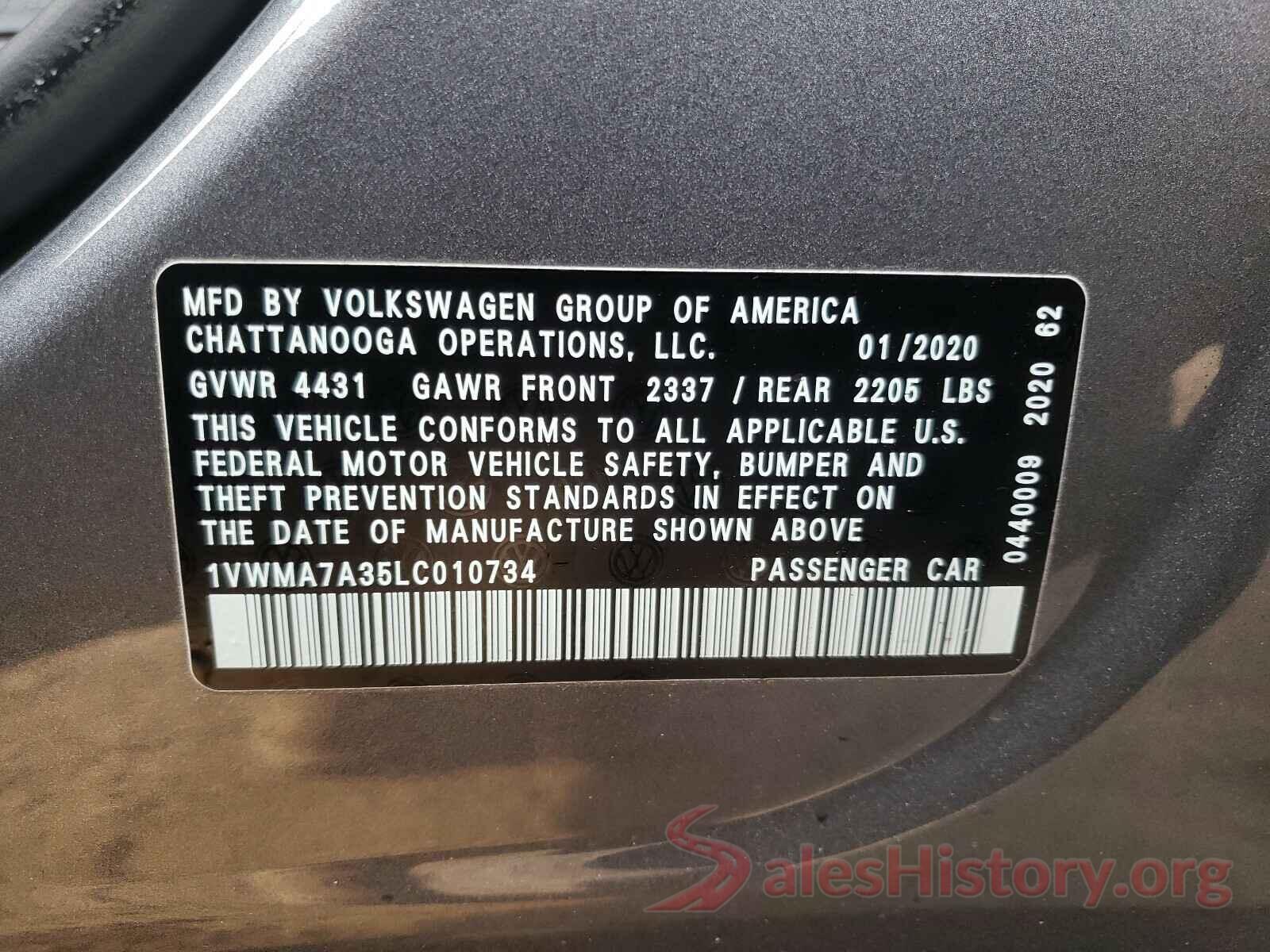 1VWMA7A35LC010734 2020 VOLKSWAGEN PASSAT